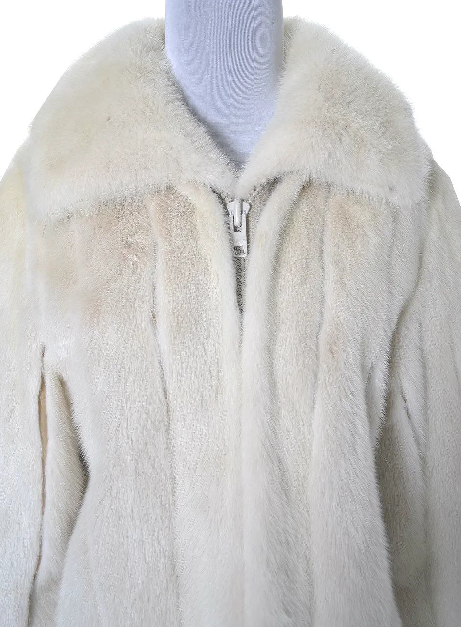 1970s Rare Wachtenheim Pearl White Mink Fur Jacket Zip Front Coat