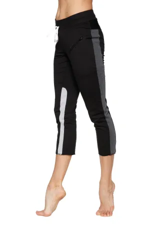 4/5 Length Zipper Pocket Capri Yoga Pant (Black w/Charcoal & Grey)