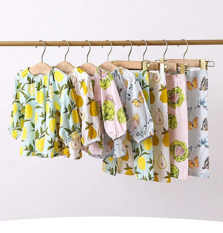 Baby Fruits Or Butterfly Pattern Cotton Tops Combo Pants Sets