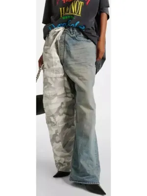 Baggy Hybrid Cargo Camouflage and Denim Pants