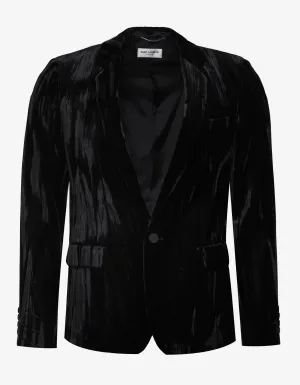 Black Crinkled Velvet Blazer