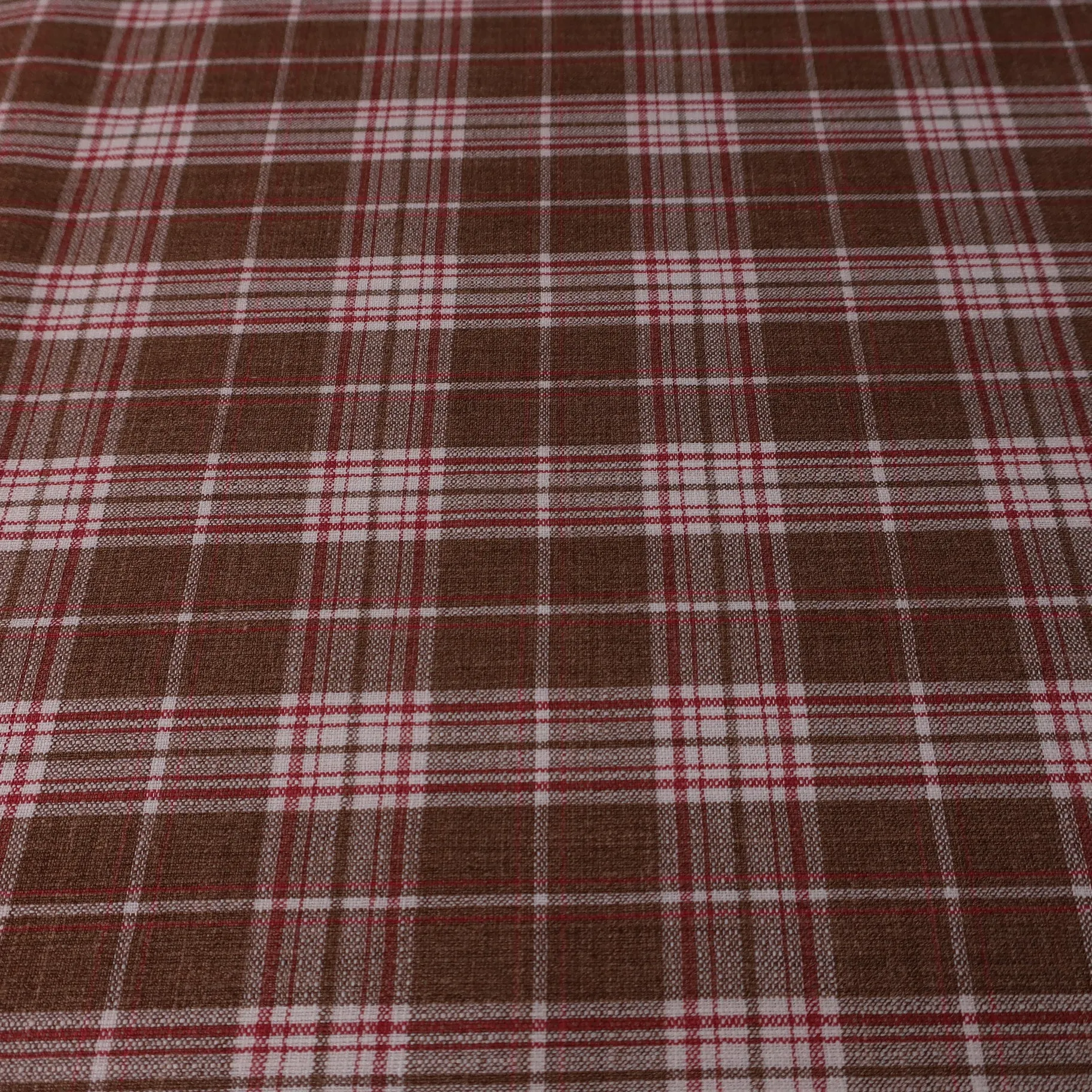 Brown and Off White Tartan Punta Tragara Lana Lino Seta Ariston Fabric