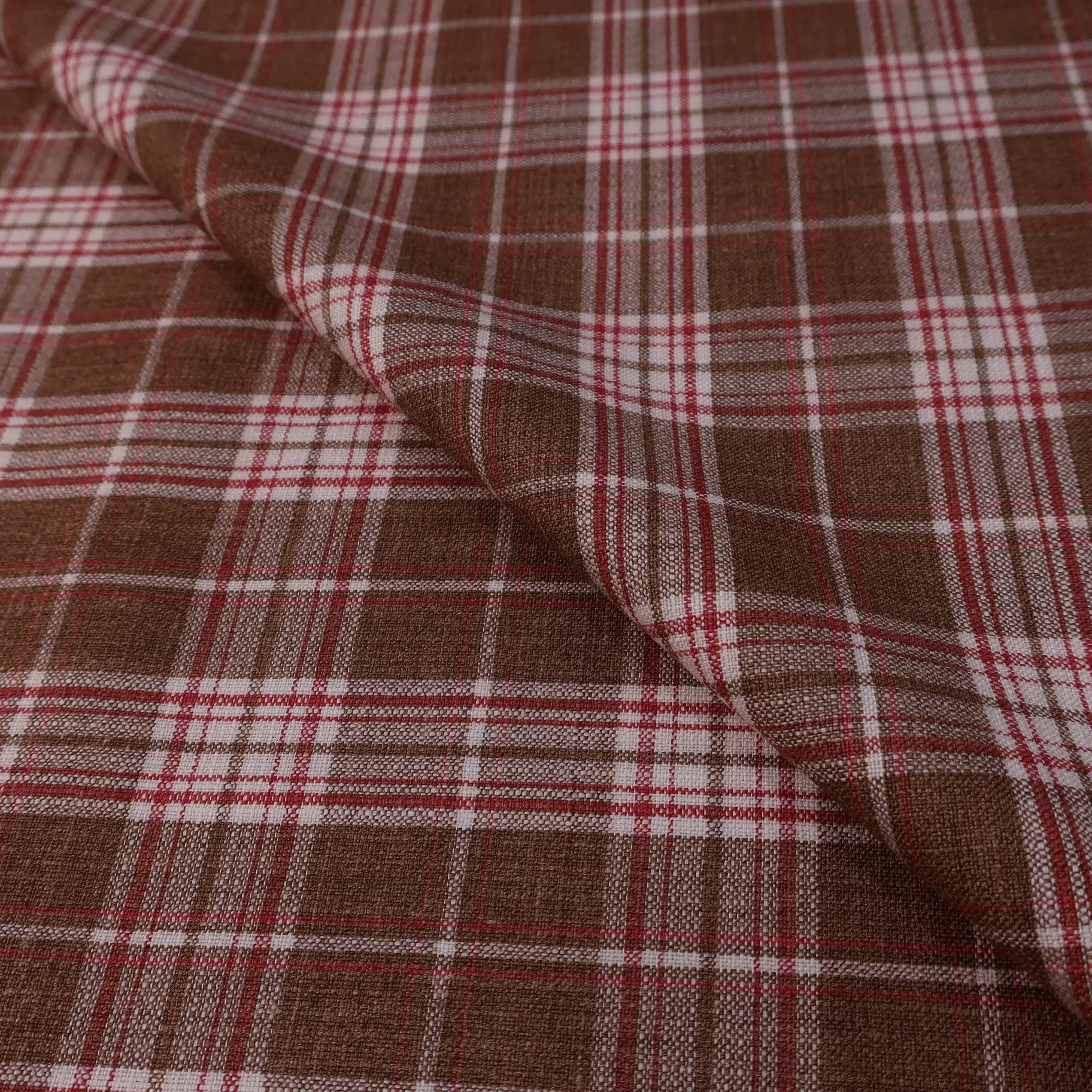 Brown and Off White Tartan Punta Tragara Lana Lino Seta Ariston Fabric