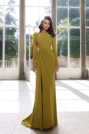 Charming Long A-line Long Sleeves Beading Prom Dress With Slit