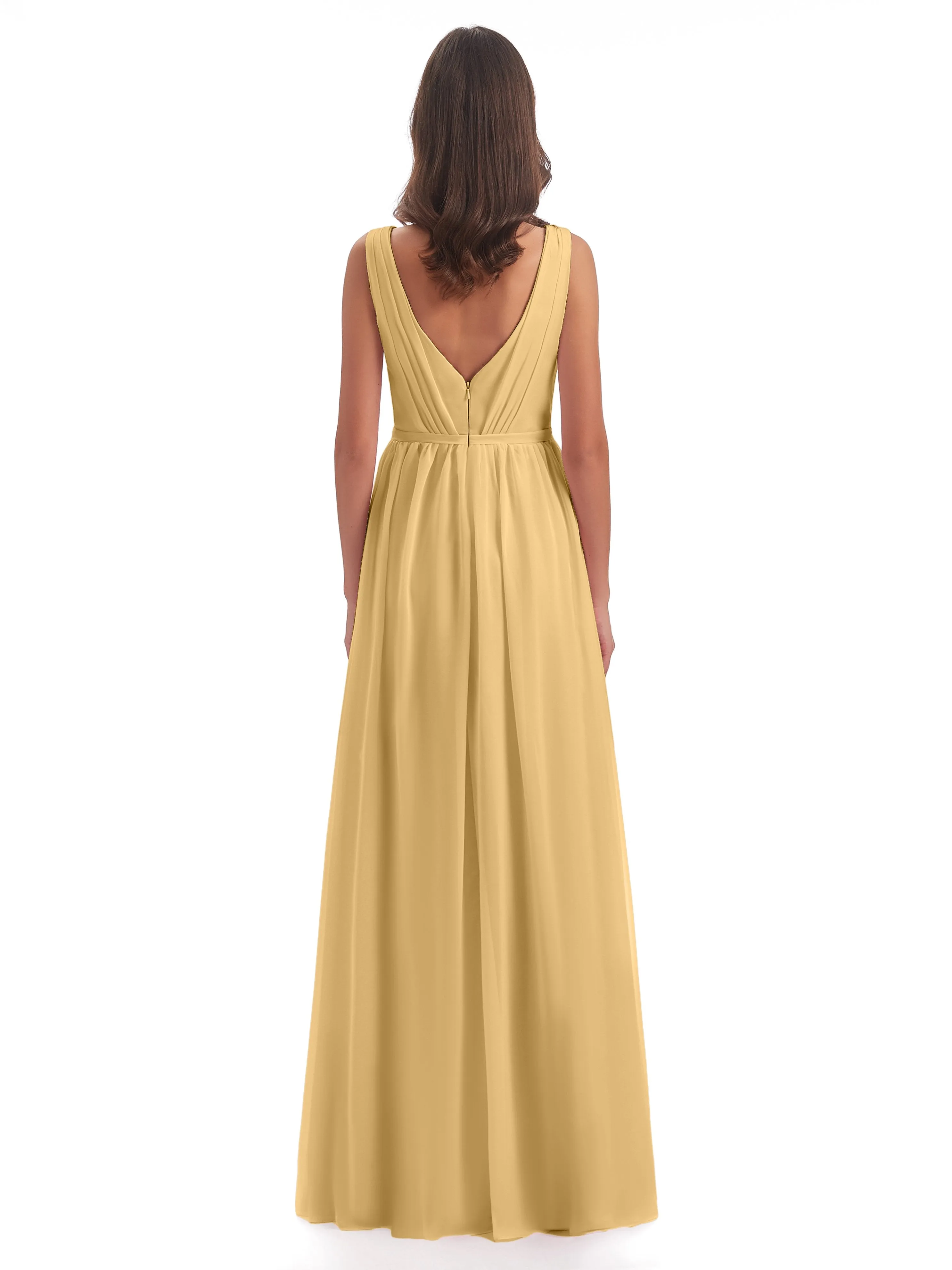 Clara Charming V Neck Long Chiffon Bridesmaid Dresses