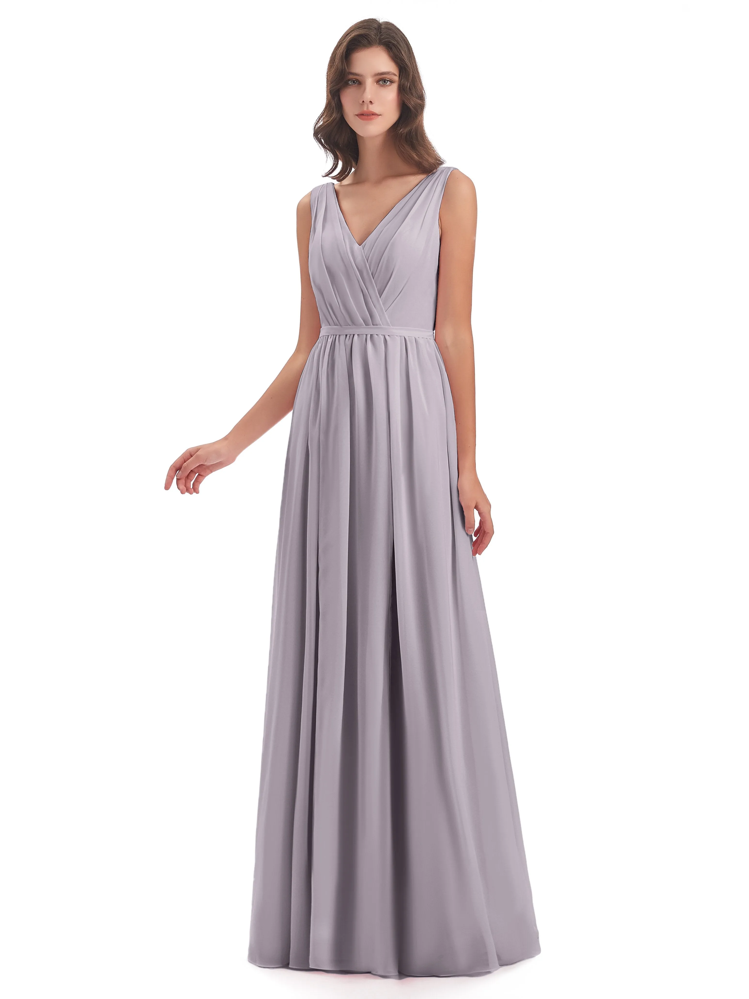 Clara Charming V Neck Long Chiffon Bridesmaid Dresses