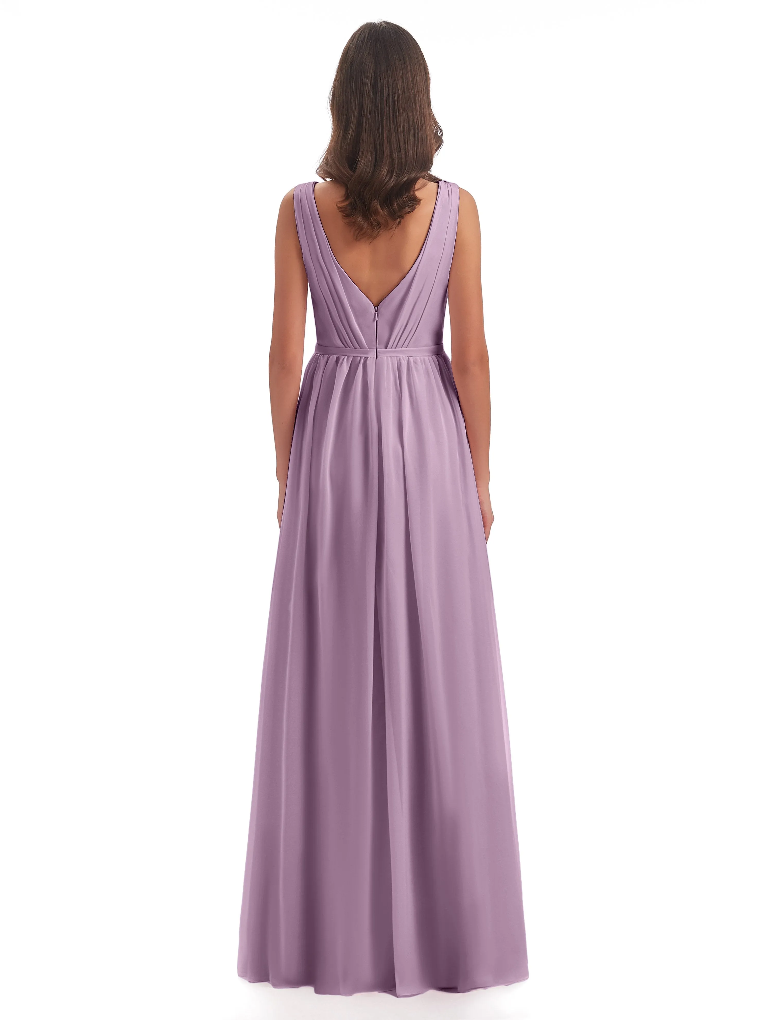 Clara Charming V Neck Long Chiffon Bridesmaid Dresses