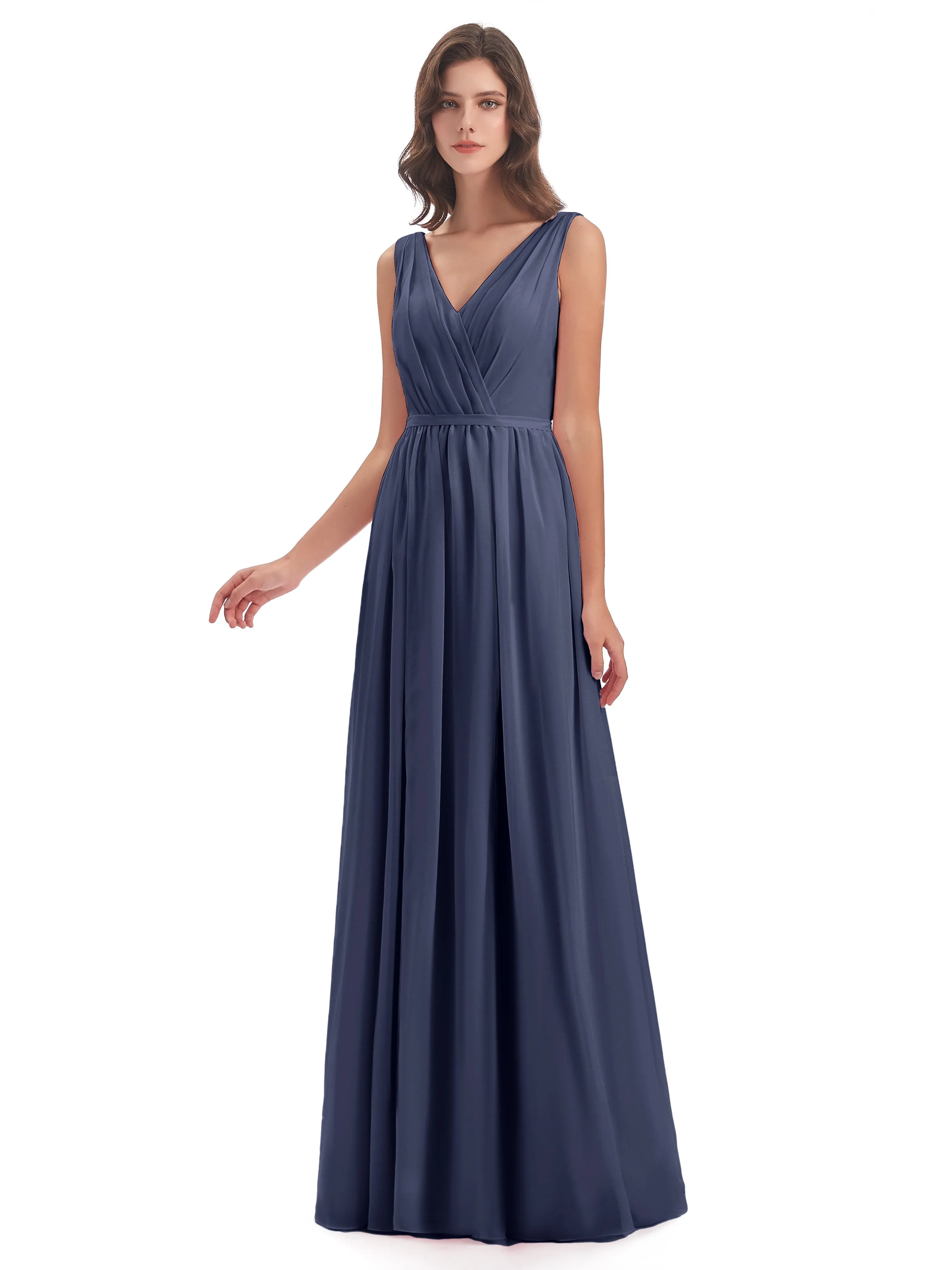 Clara Charming V Neck Long Chiffon Bridesmaid Dresses