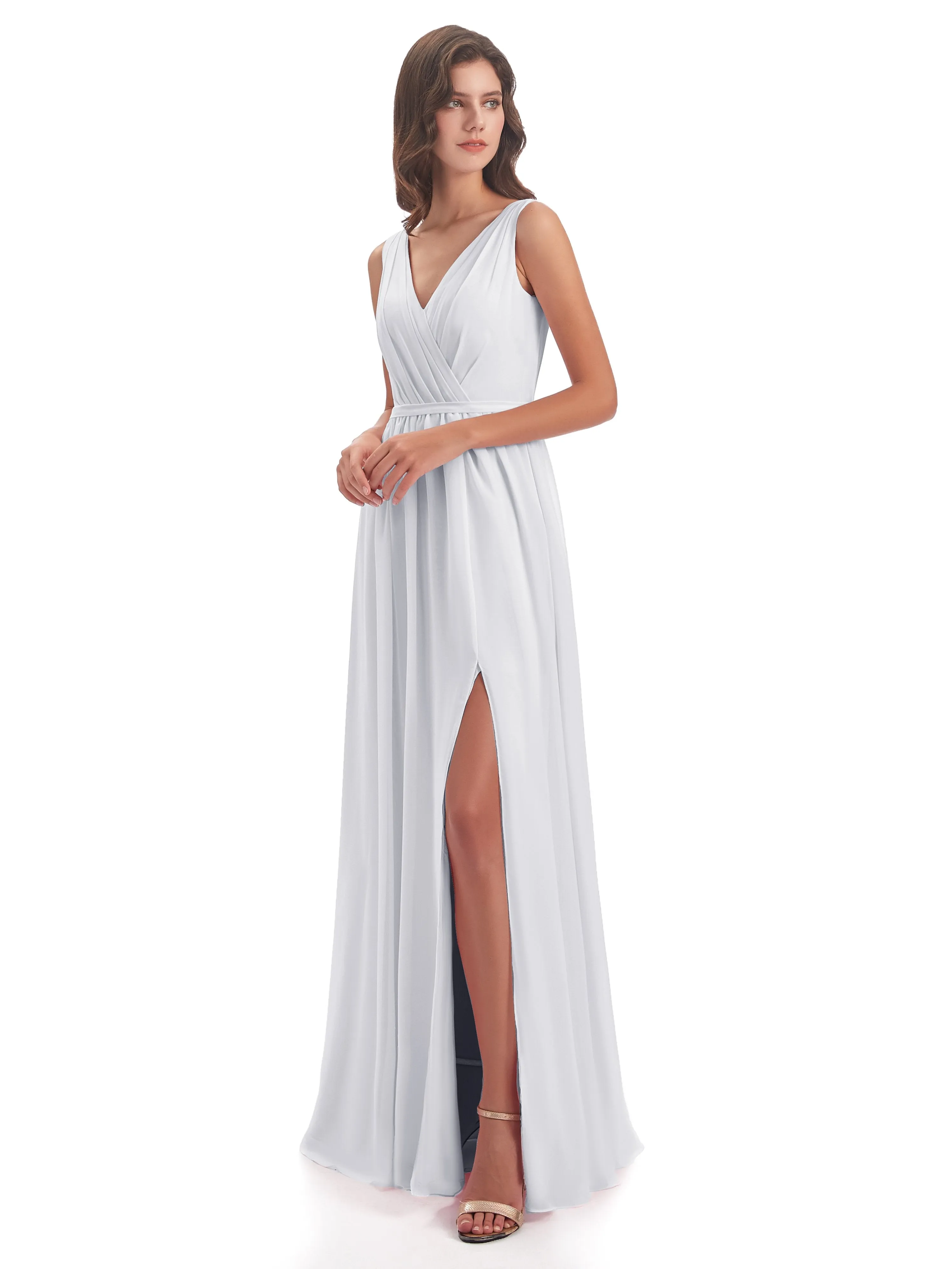 Clara Charming V Neck Long Chiffon Bridesmaid Dresses