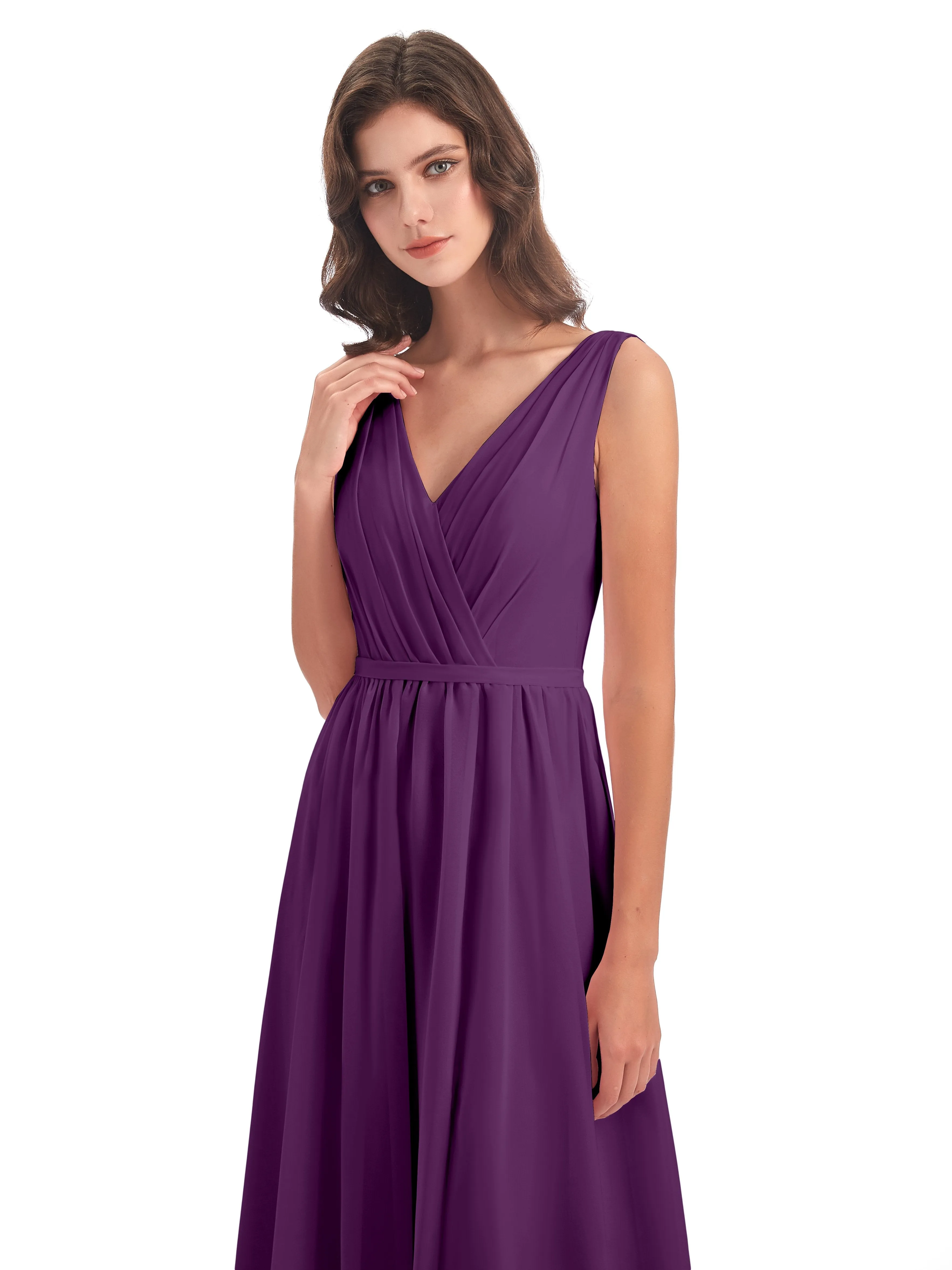 Clara Charming V Neck Long Chiffon Bridesmaid Dresses