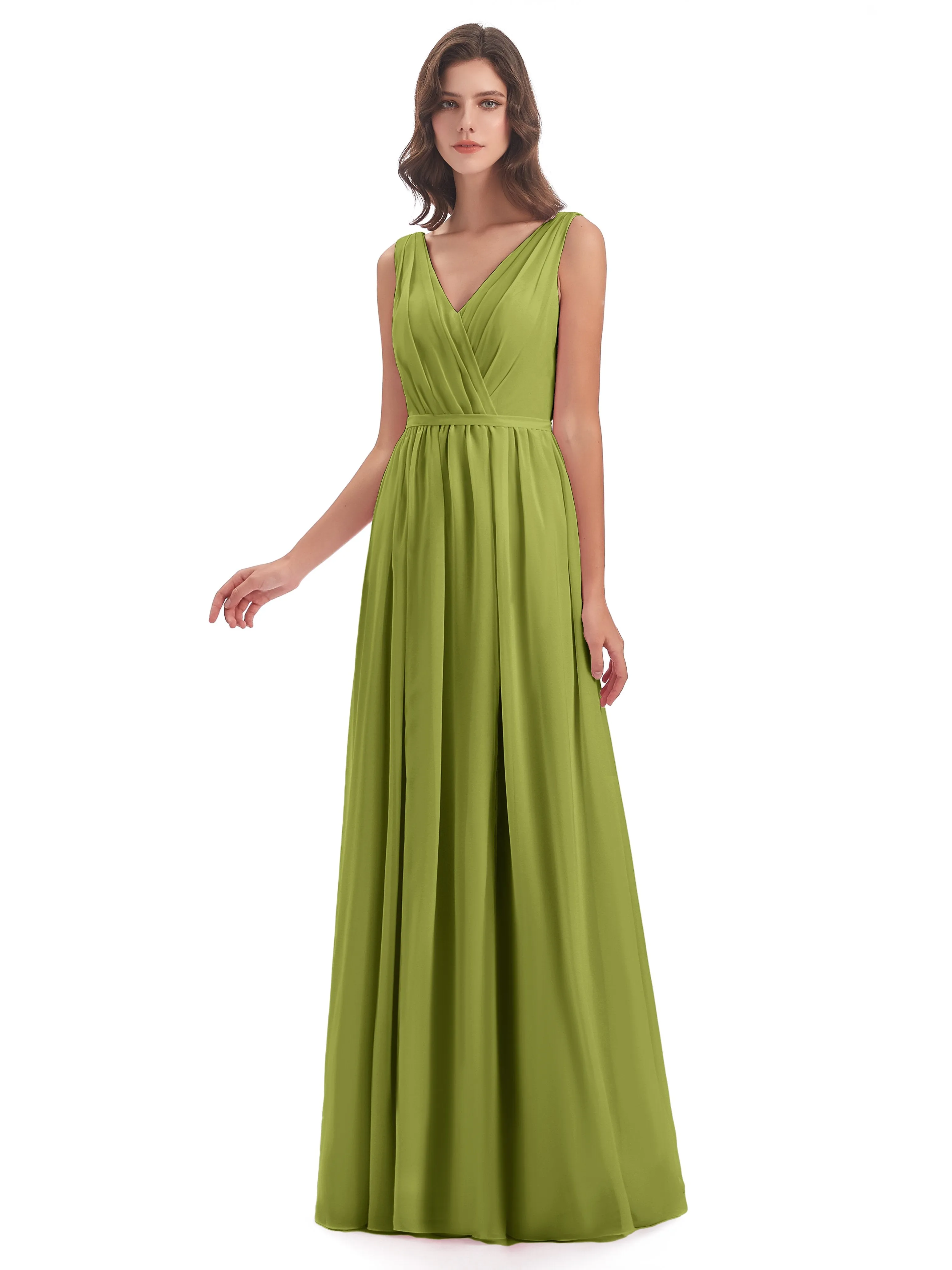 Clara Charming V Neck Long Chiffon Bridesmaid Dresses