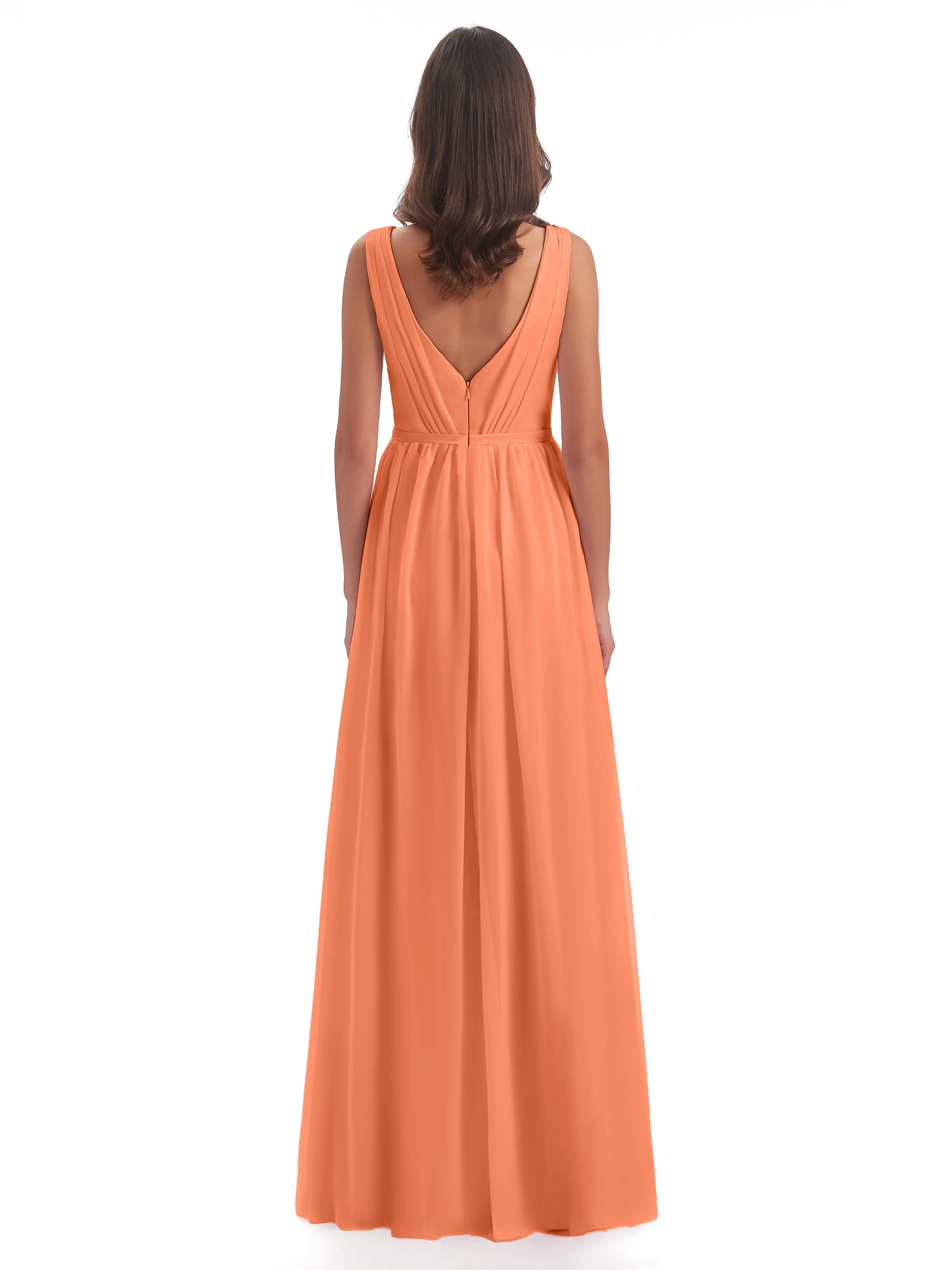 Clara Charming V Neck Long Chiffon Bridesmaid Dresses