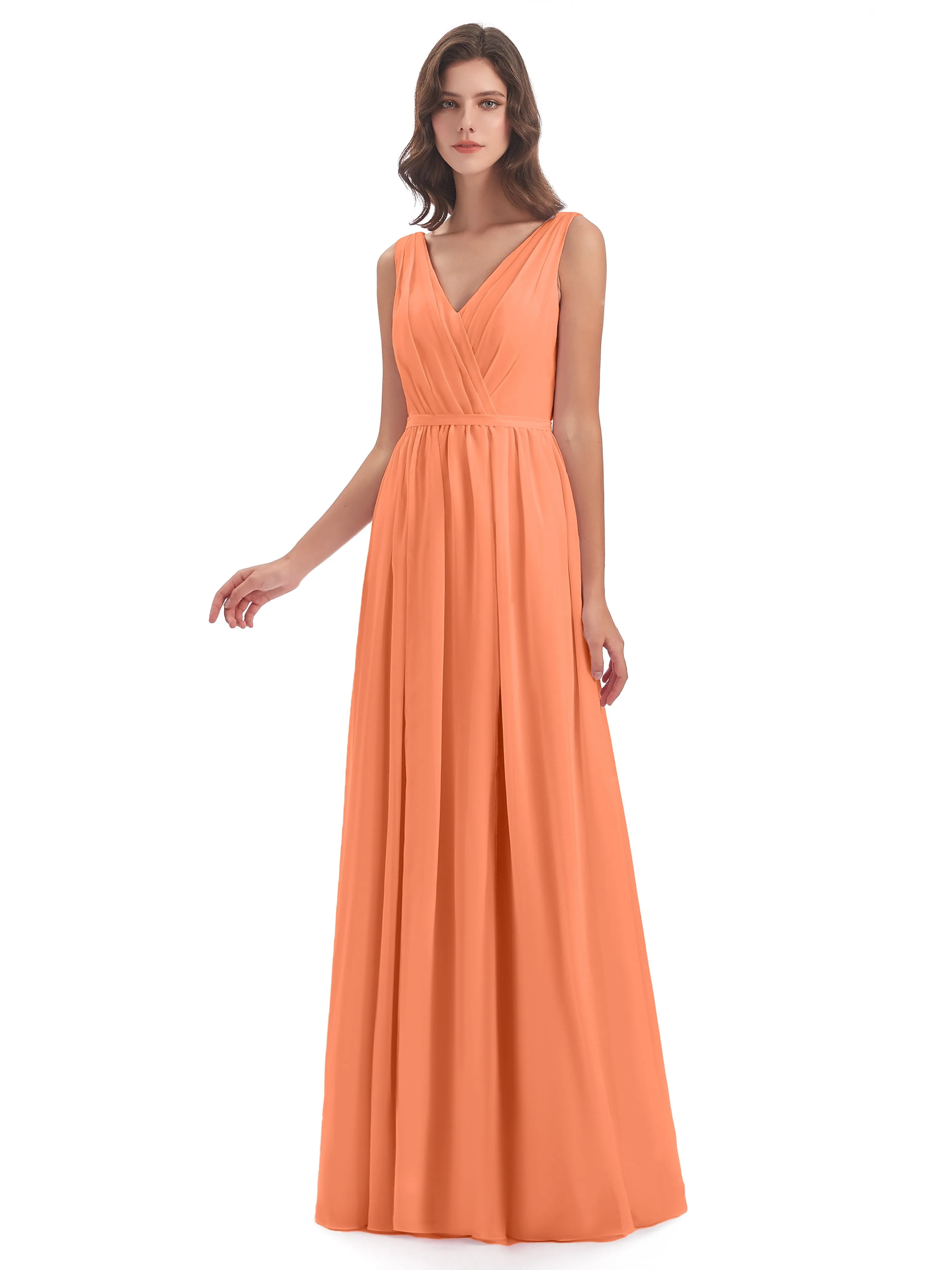 Clara Charming V Neck Long Chiffon Bridesmaid Dresses