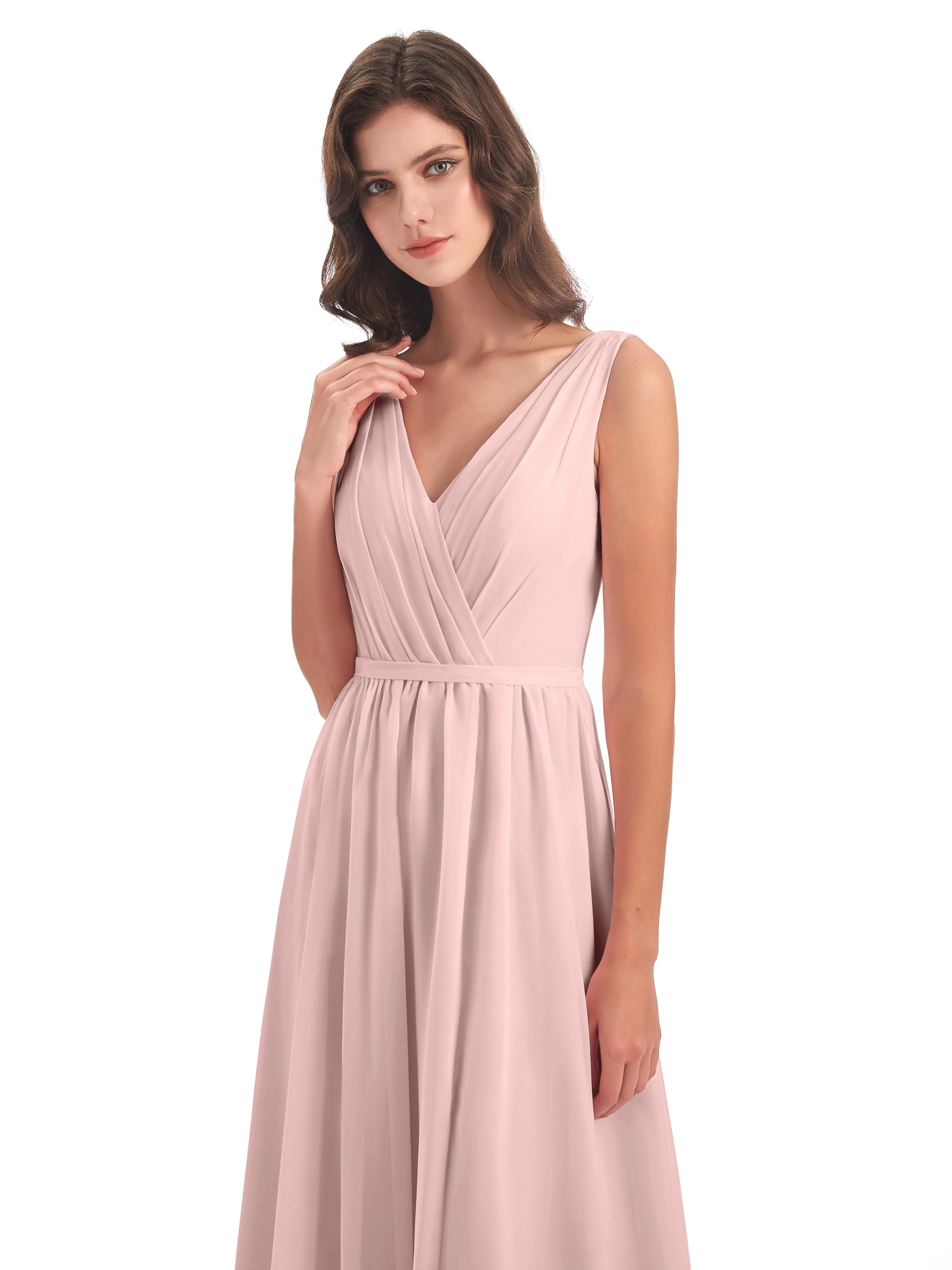 Clara Charming V Neck Long Chiffon Bridesmaid Dresses