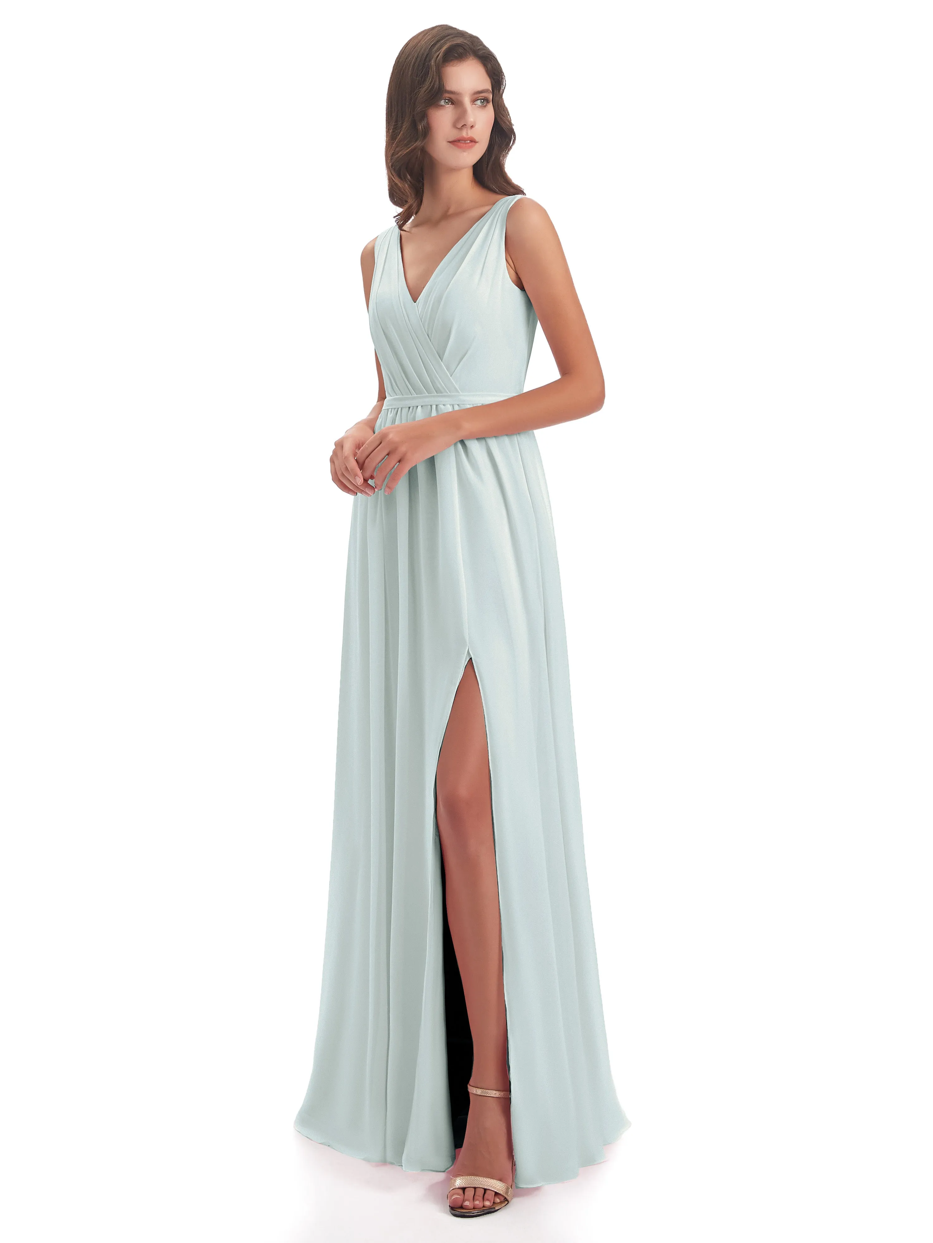 Clara Charming V Neck Long Chiffon Bridesmaid Dresses