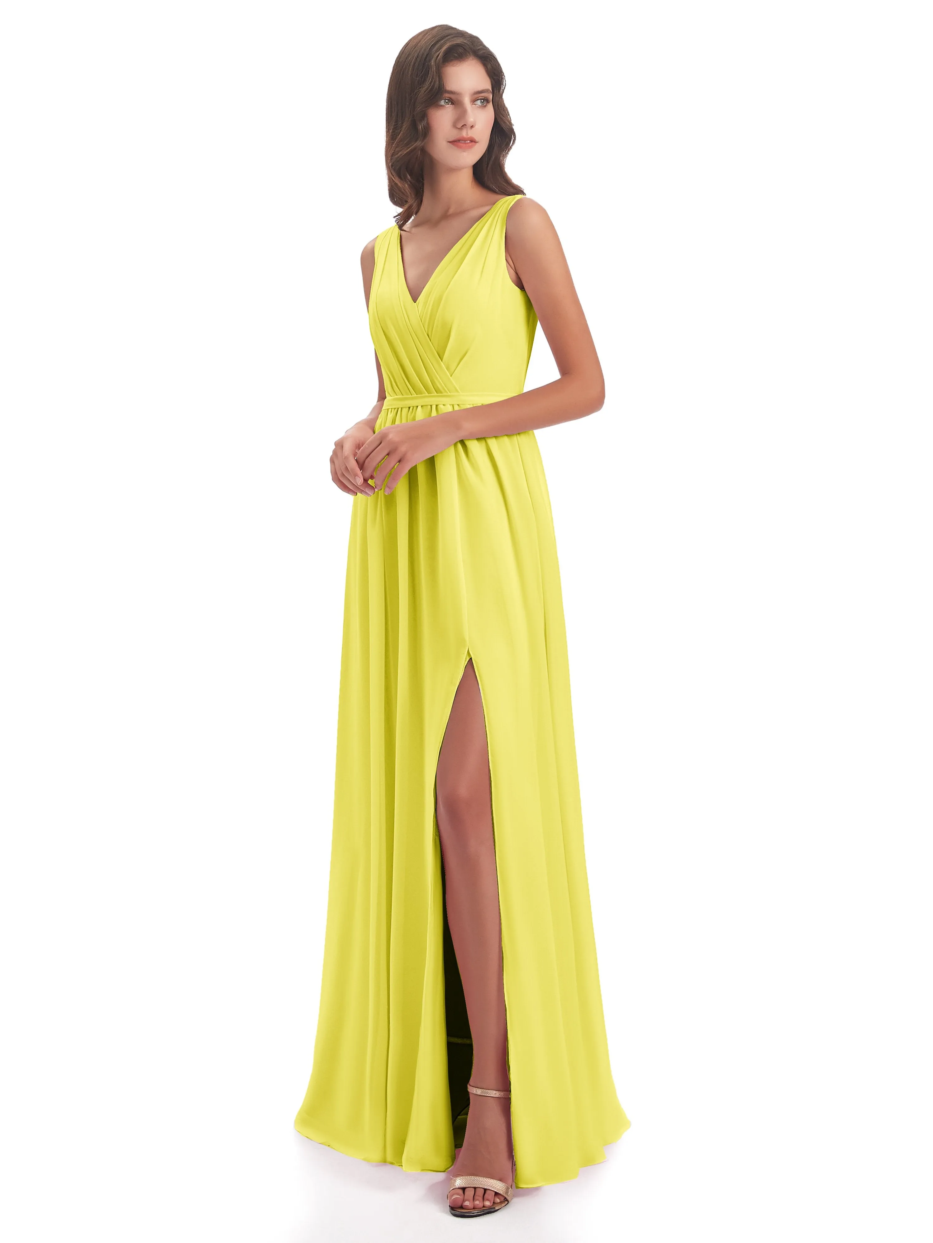 Clara Charming V Neck Long Chiffon Bridesmaid Dresses