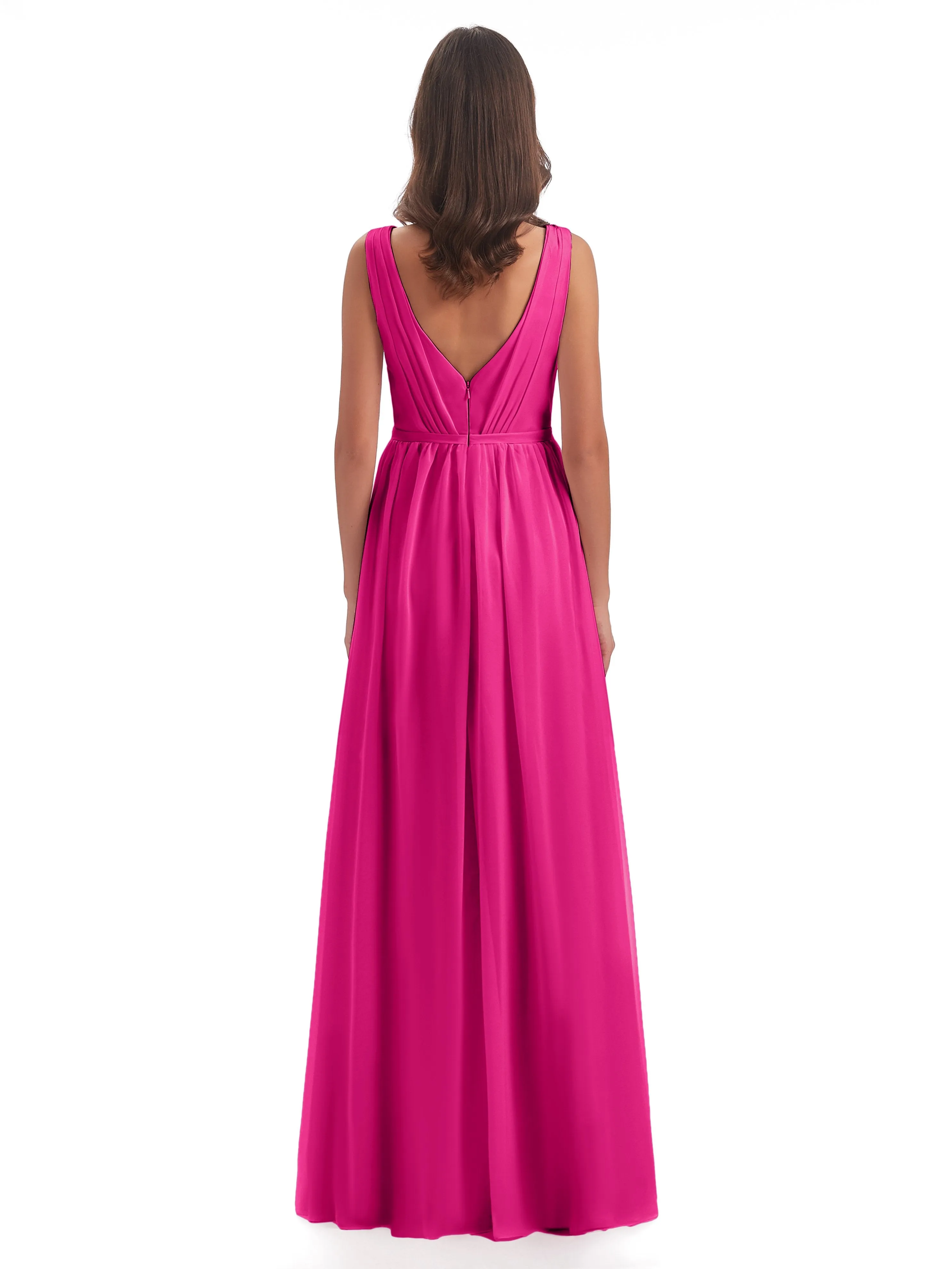 Clara Charming V Neck Long Chiffon Bridesmaid Dresses