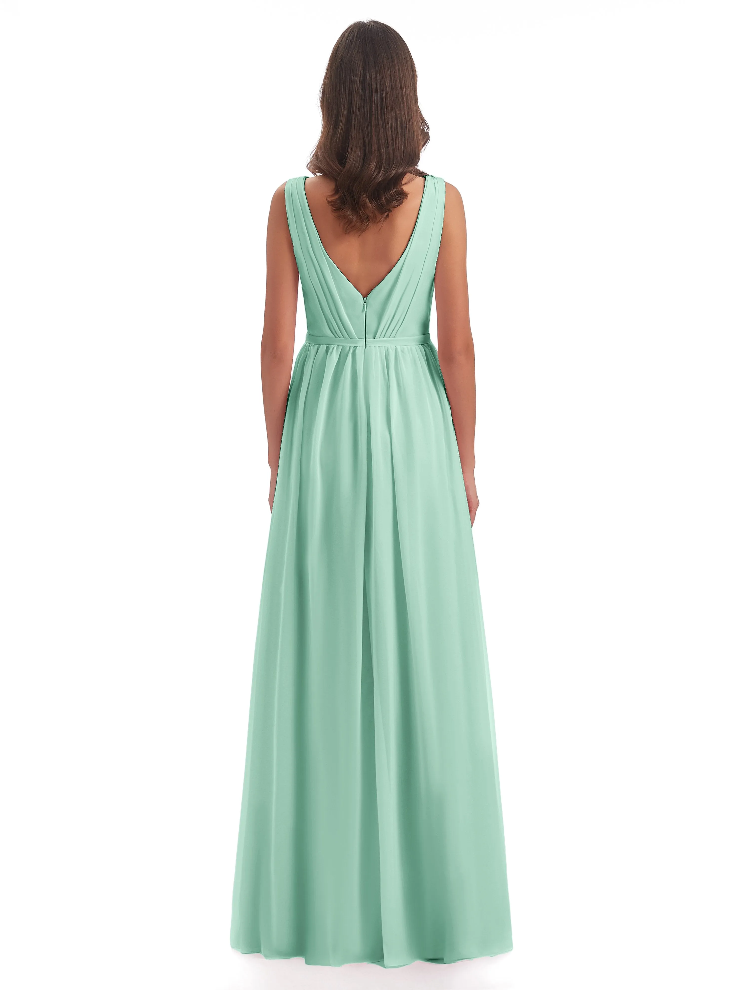 Clara Charming V Neck Long Chiffon Bridesmaid Dresses