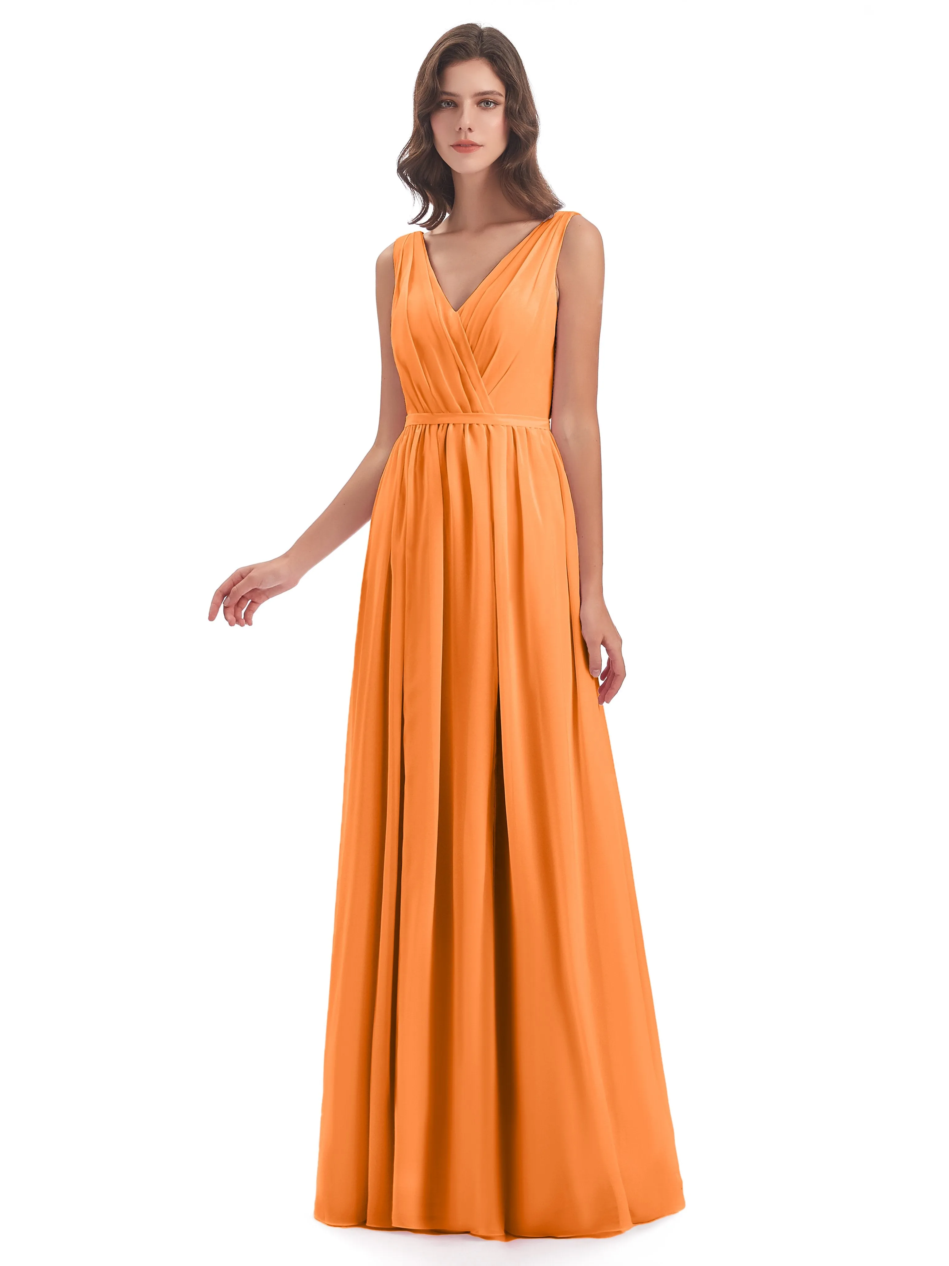 Clara Charming V Neck Long Chiffon Bridesmaid Dresses