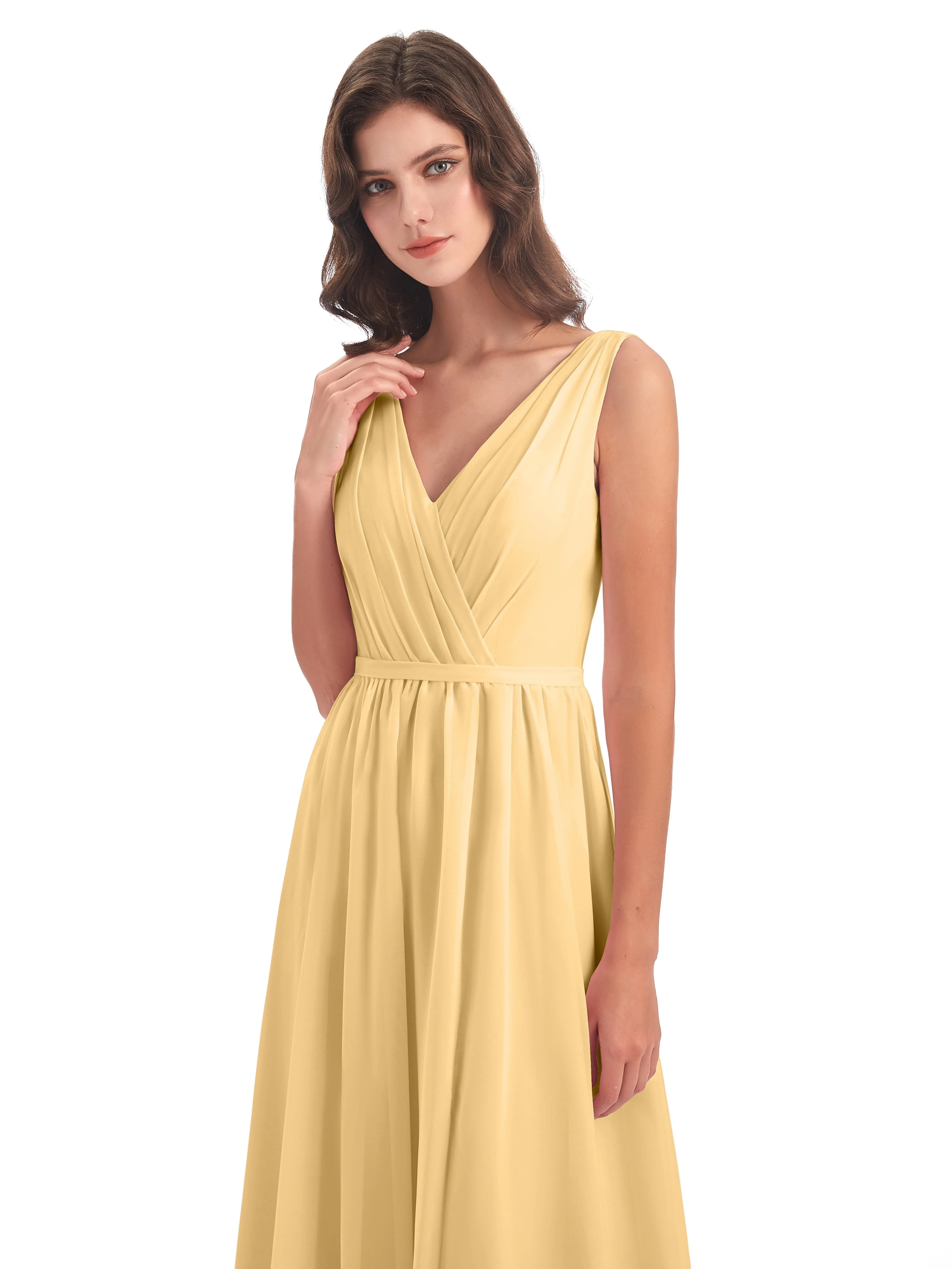 Clara Charming V Neck Long Chiffon Bridesmaid Dresses