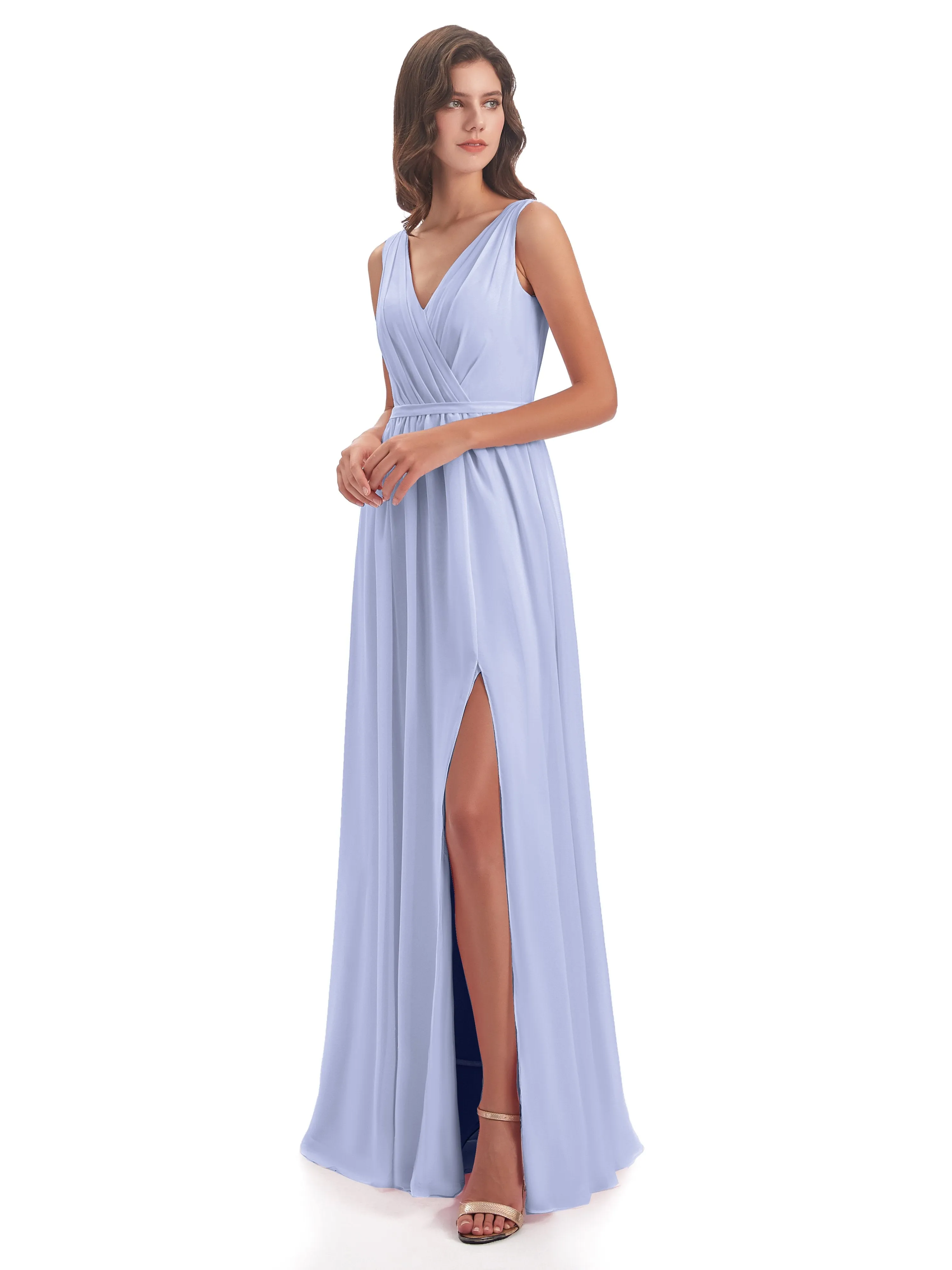 Clara Charming V Neck Long Chiffon Bridesmaid Dresses