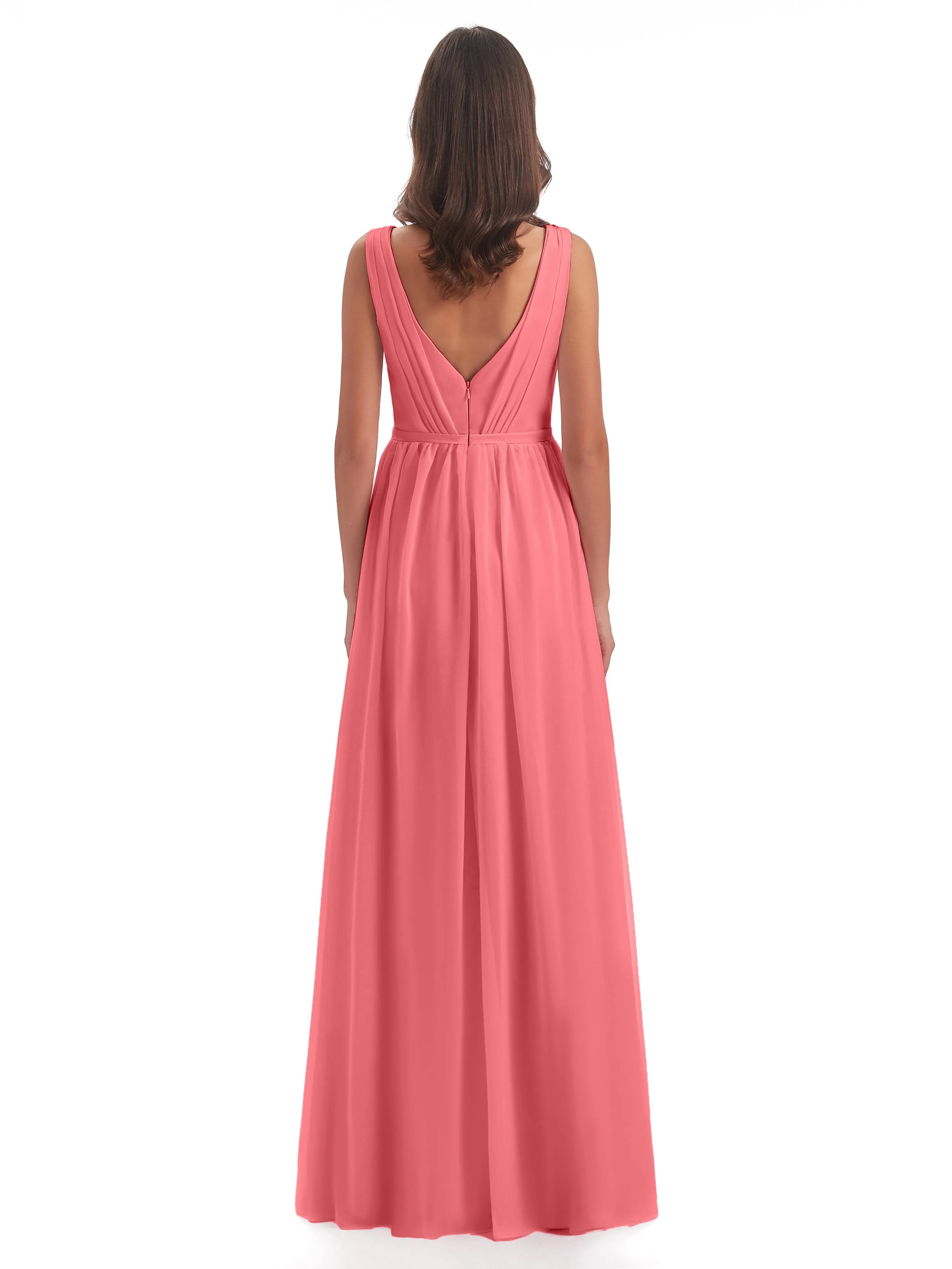 Clara Charming V Neck Long Chiffon Bridesmaid Dresses