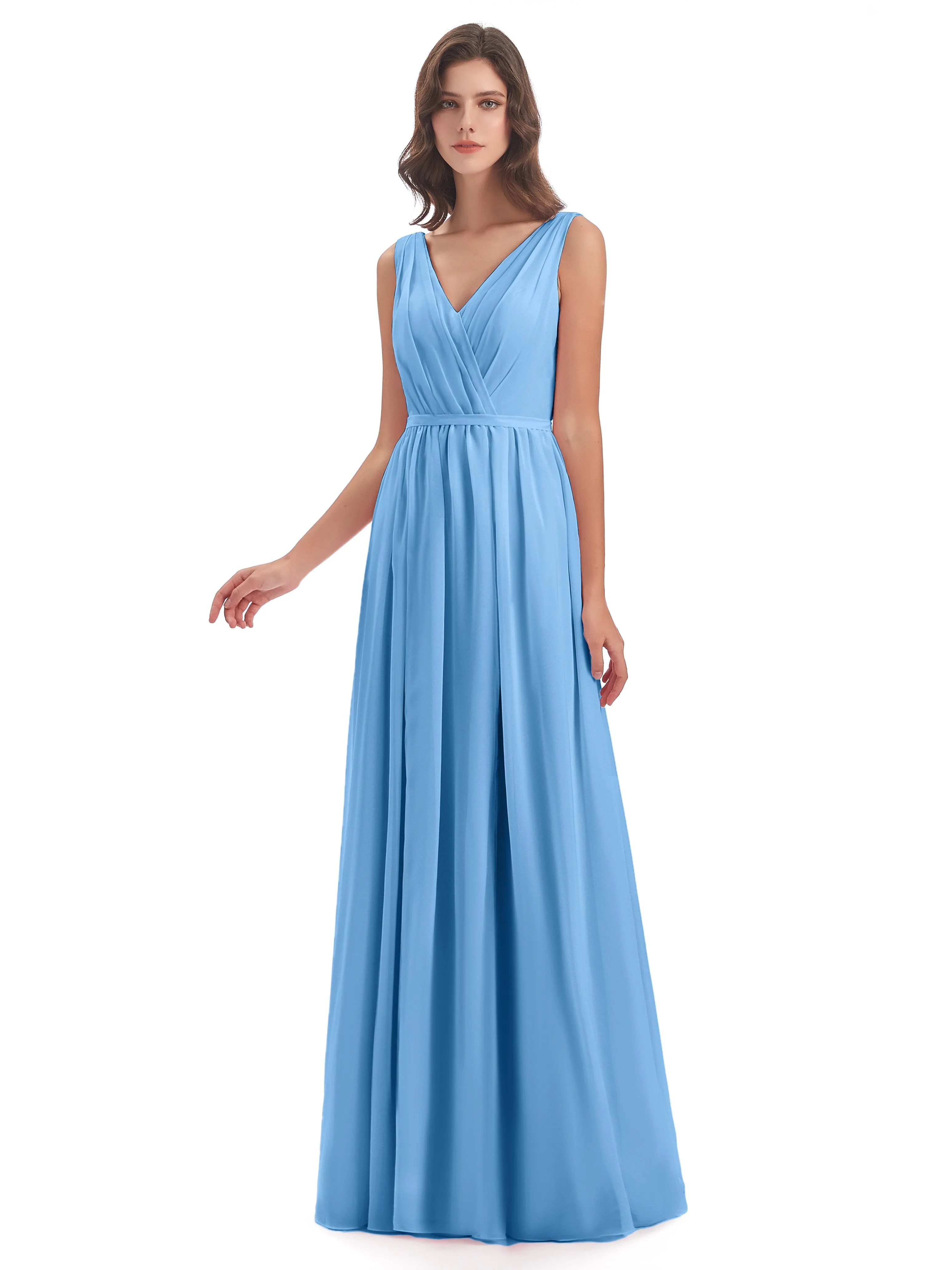 Clara Charming V Neck Long Chiffon Bridesmaid Dresses