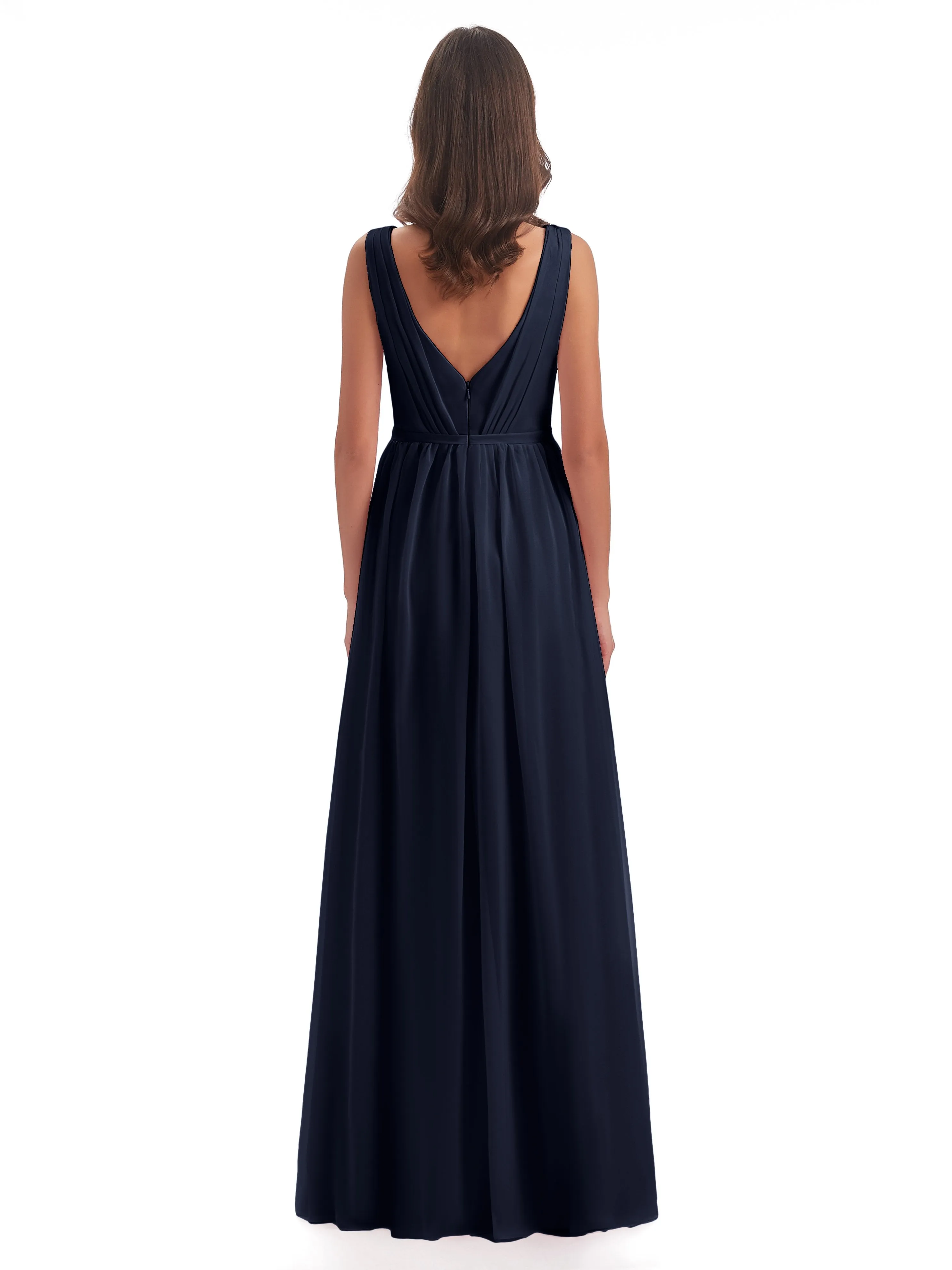 Clara Charming V Neck Long Chiffon Bridesmaid Dresses