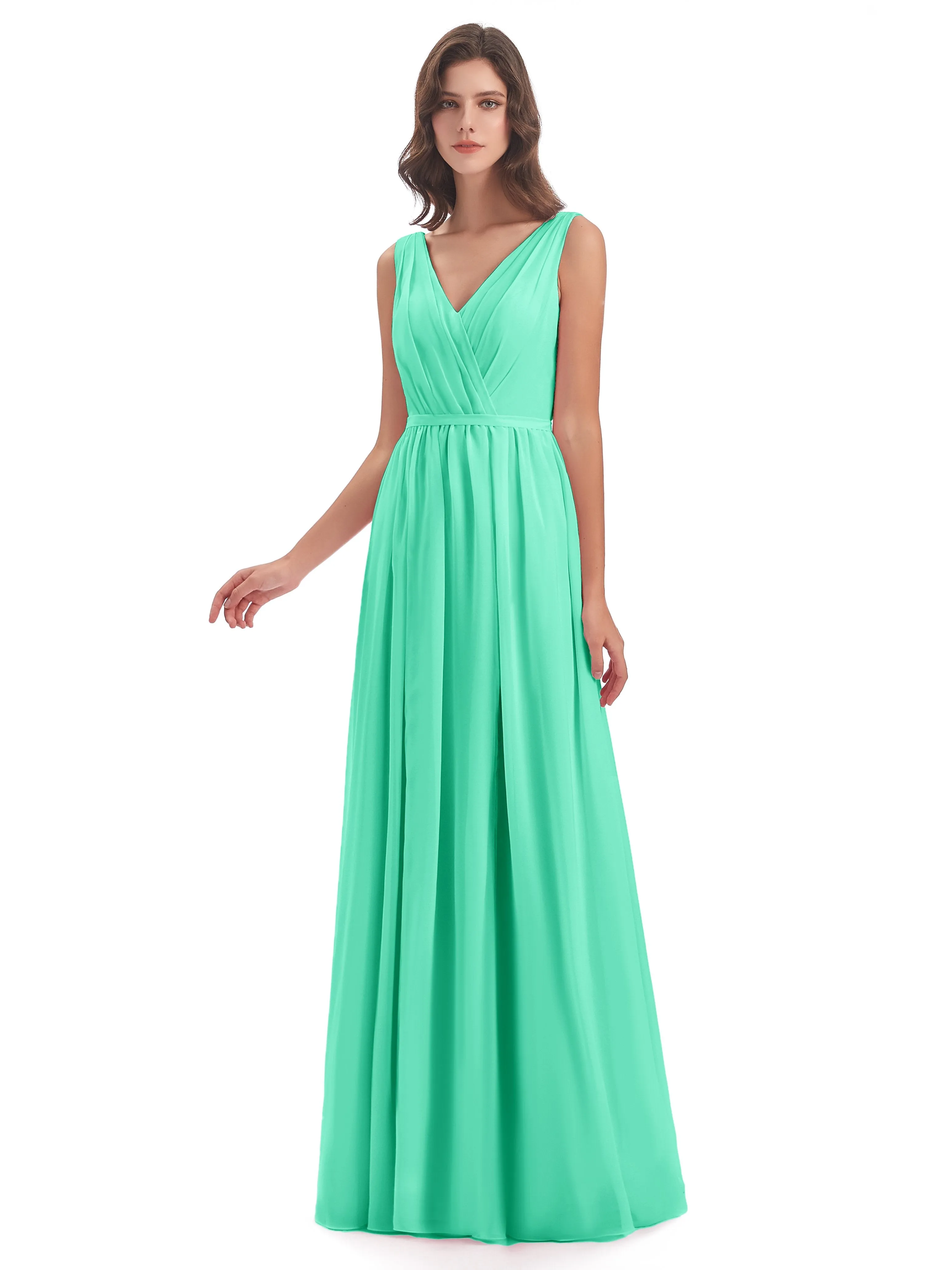 Clara Charming V Neck Long Chiffon Bridesmaid Dresses