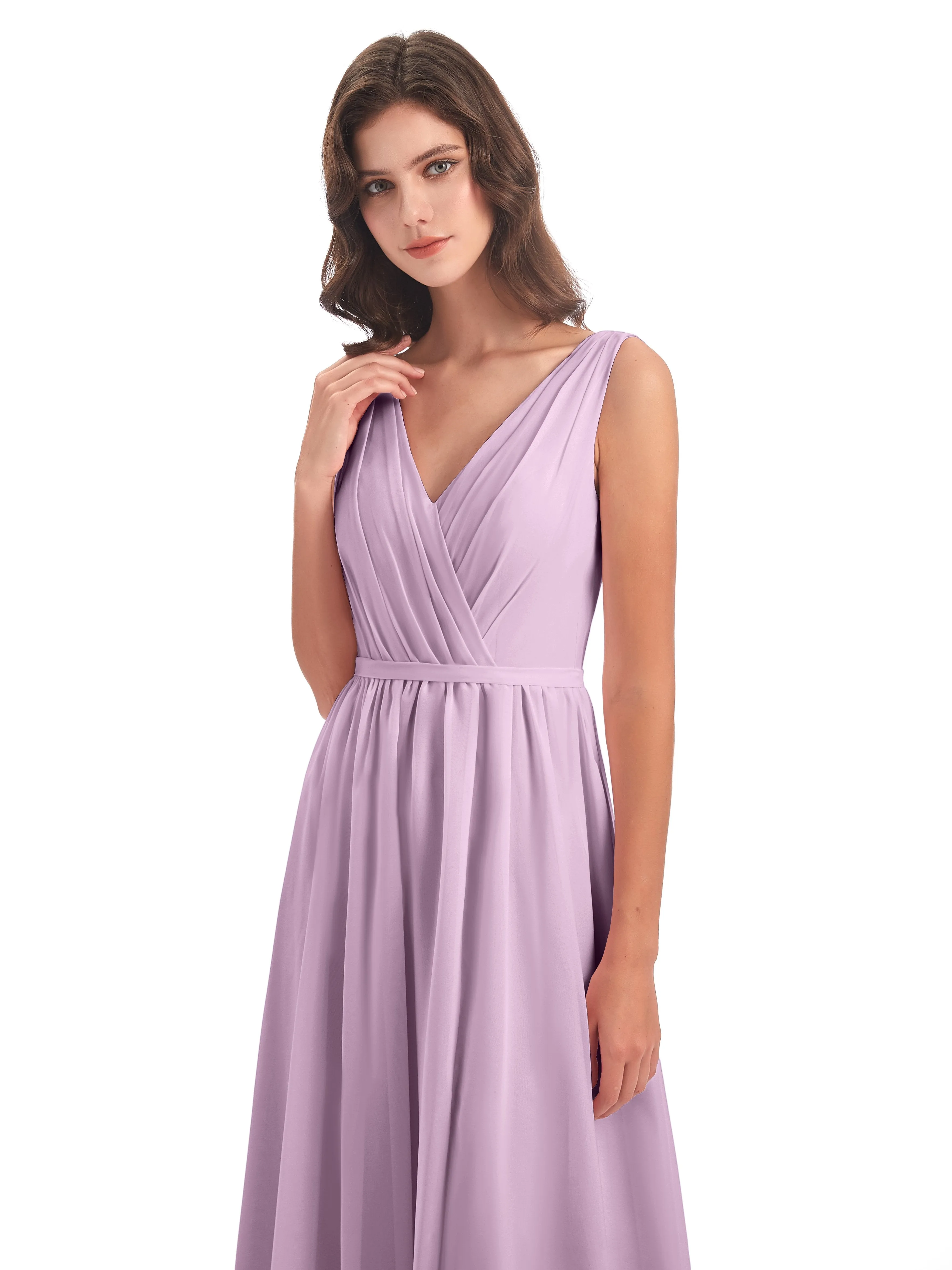 Clara Charming V Neck Long Chiffon Bridesmaid Dresses