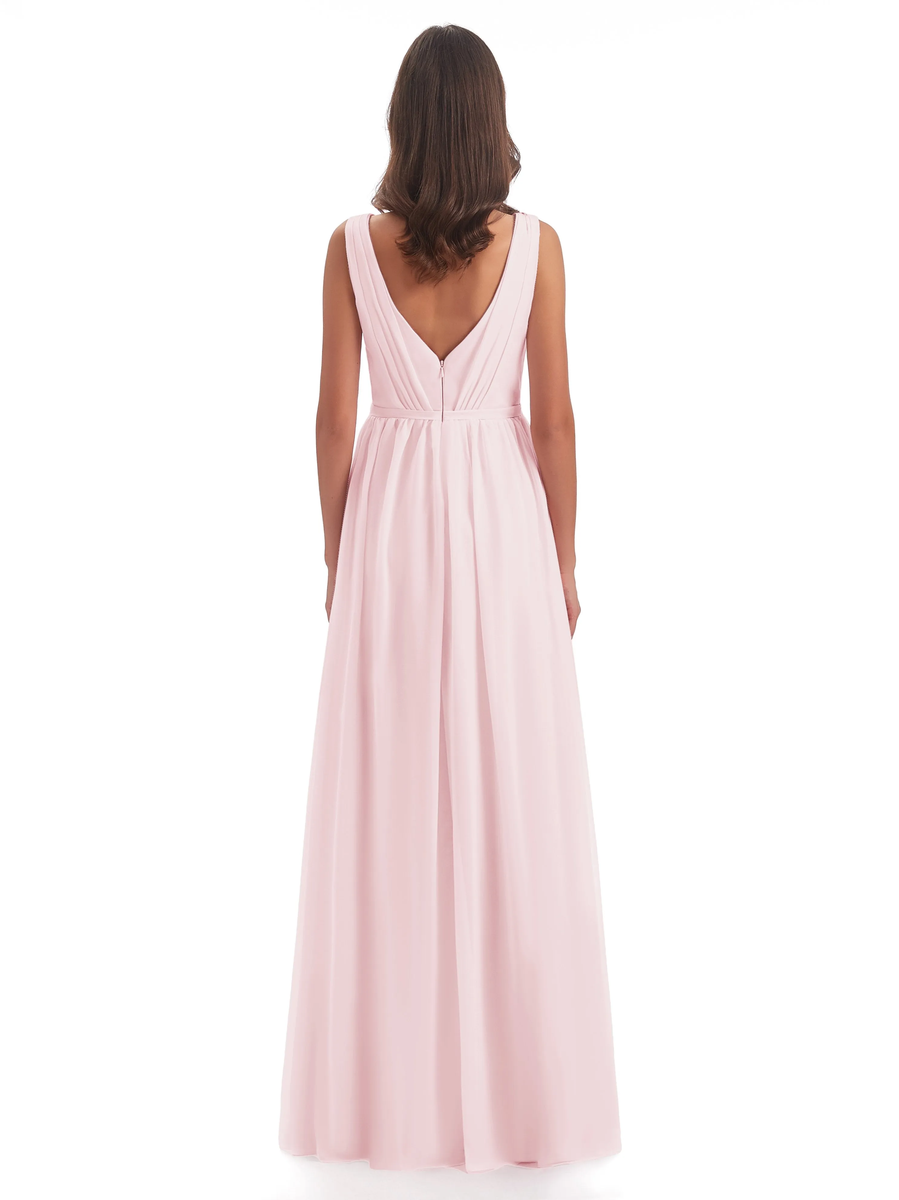 Clara Charming V Neck Long Chiffon Bridesmaid Dresses