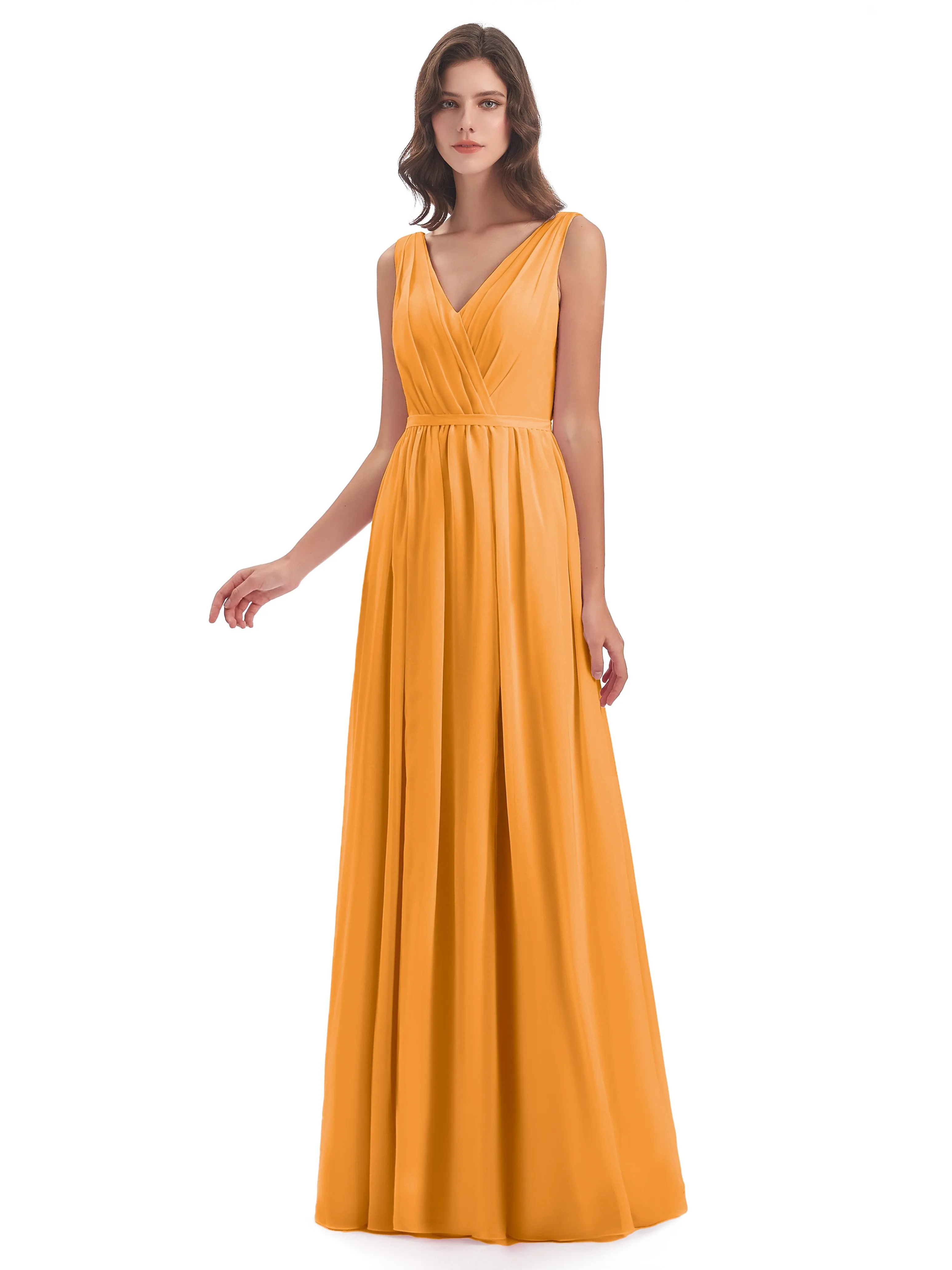 Clara Charming V Neck Long Chiffon Bridesmaid Dresses