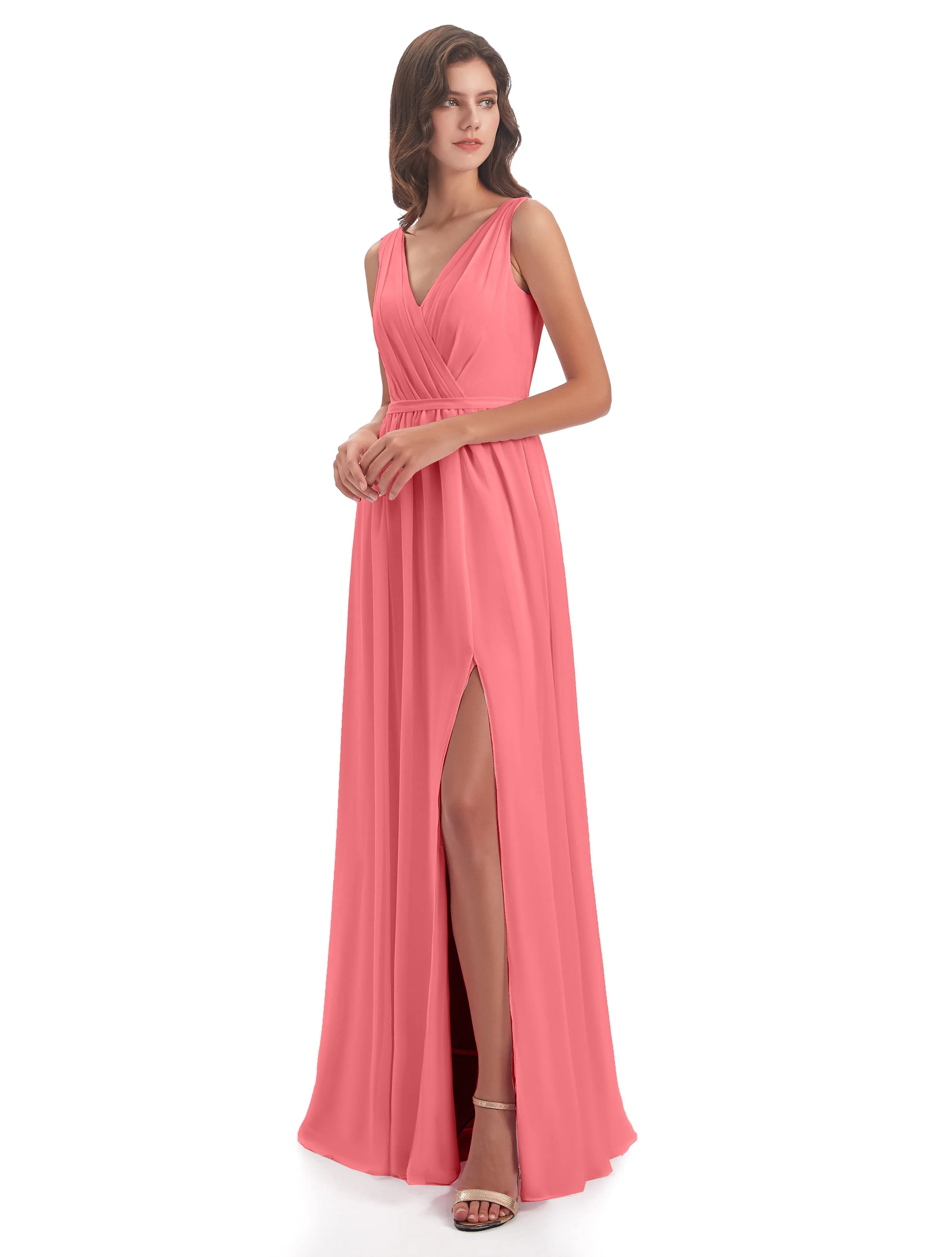 Clara Charming V Neck Long Chiffon Bridesmaid Dresses