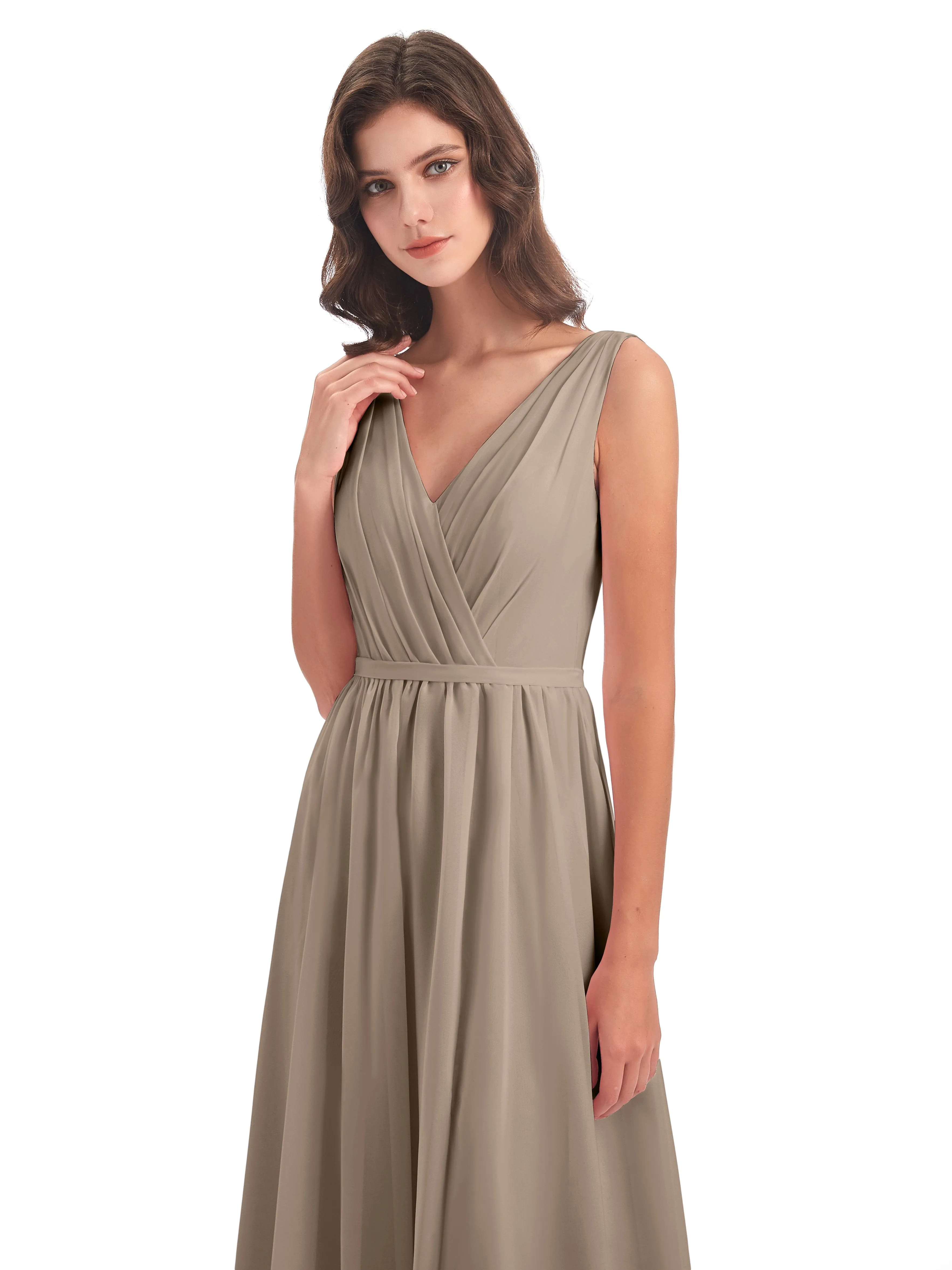 Clara Charming V Neck Long Chiffon Bridesmaid Dresses