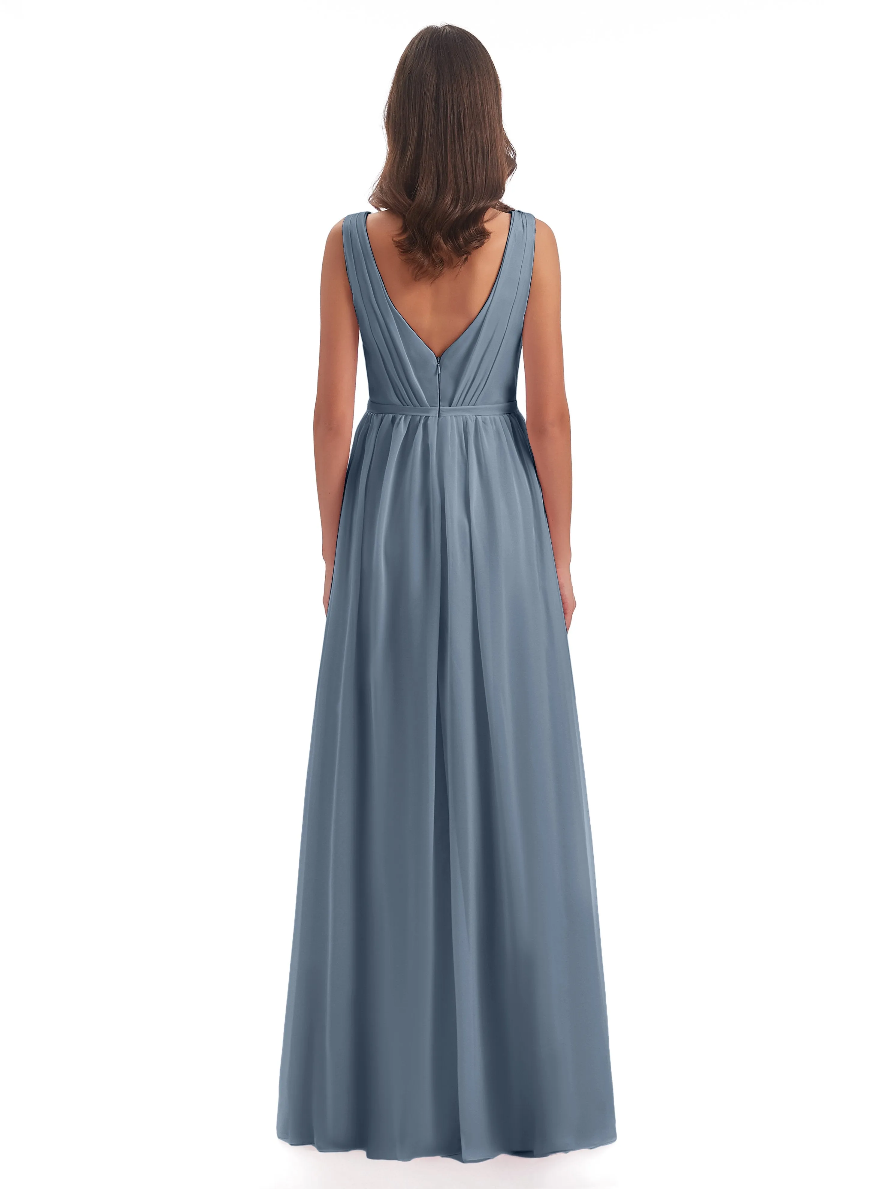 Clara Charming V Neck Long Chiffon Bridesmaid Dresses