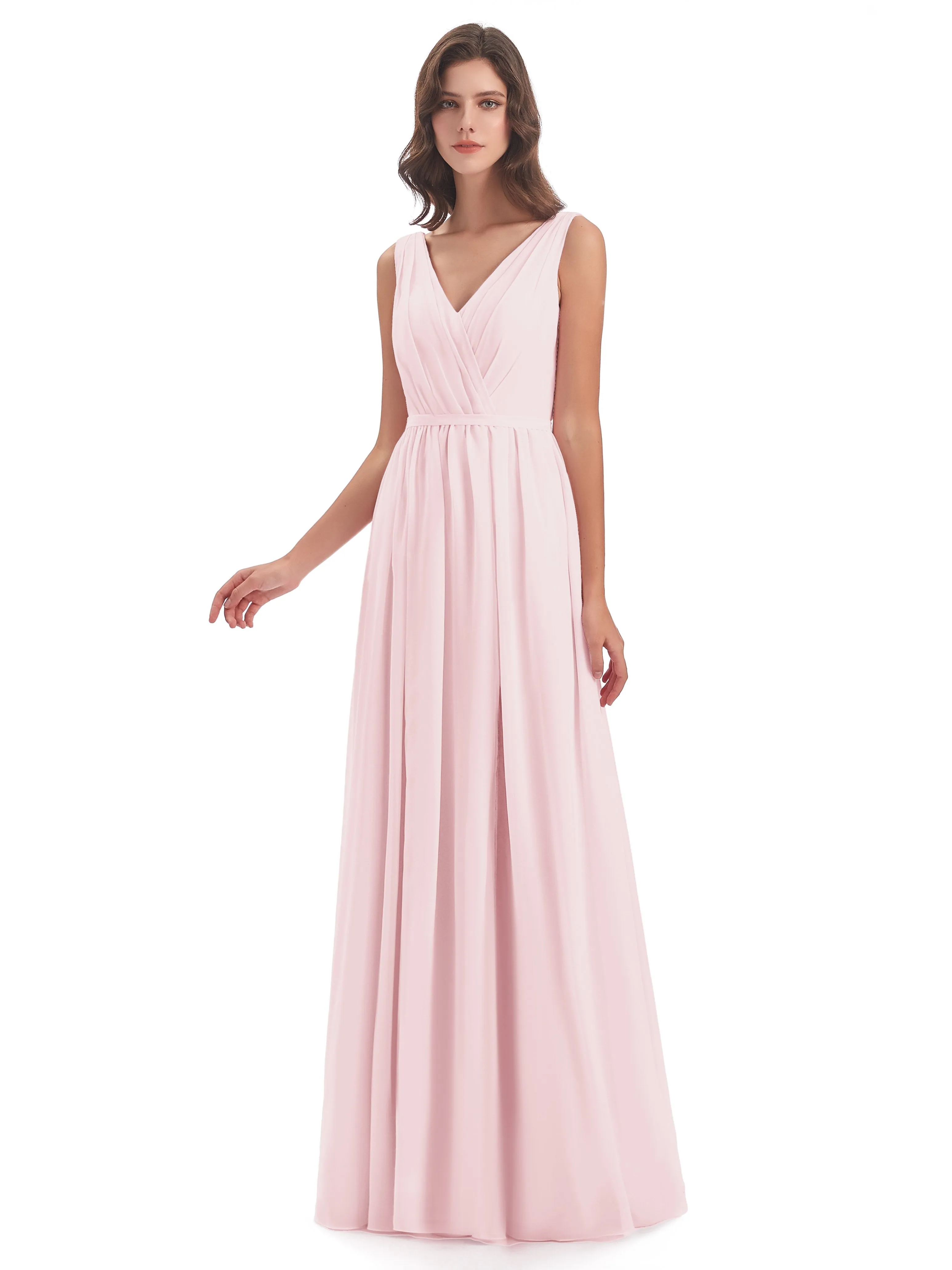 Clara Charming V Neck Long Chiffon Bridesmaid Dresses