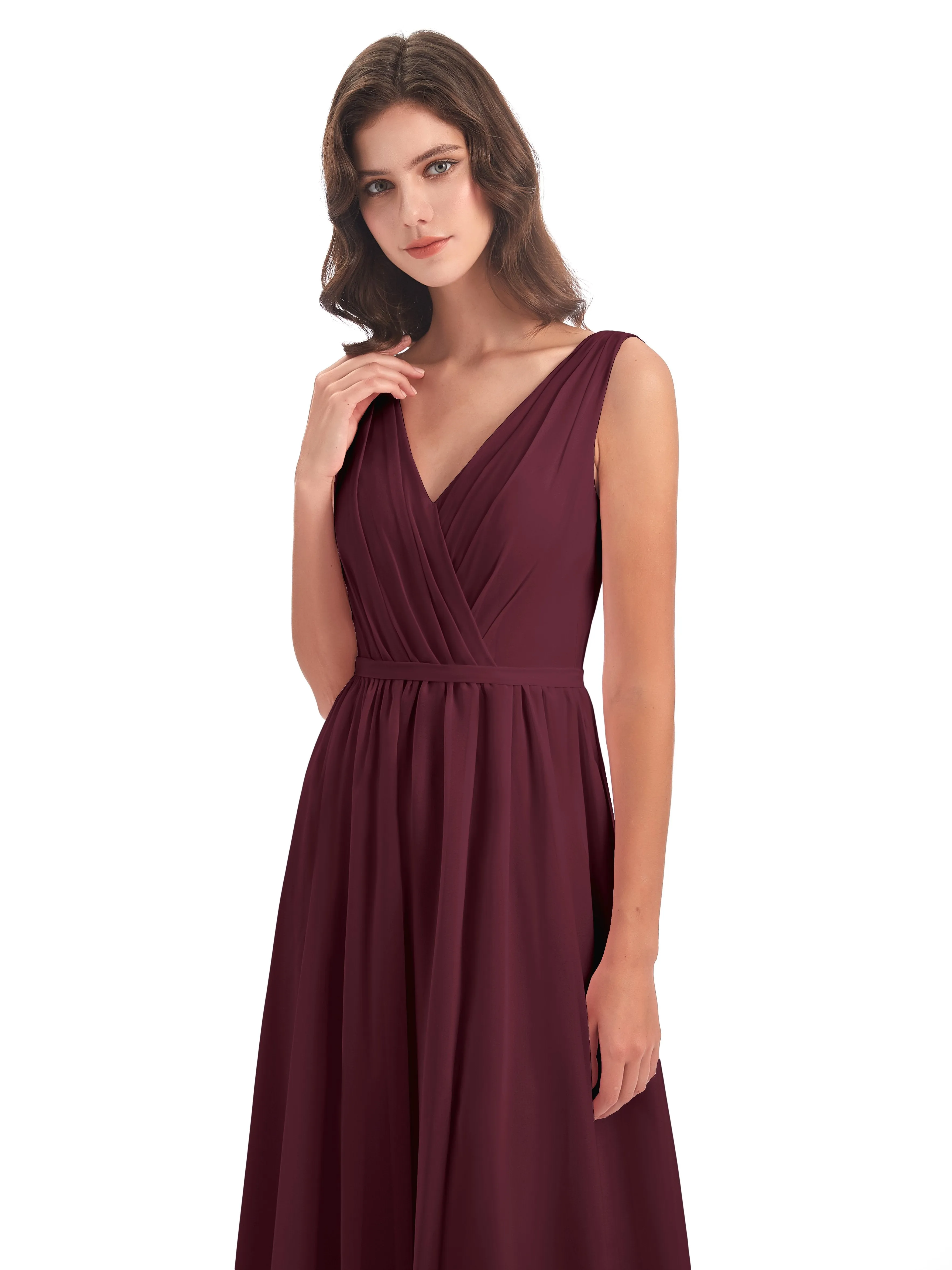 Clara Charming V Neck Long Chiffon Bridesmaid Dresses