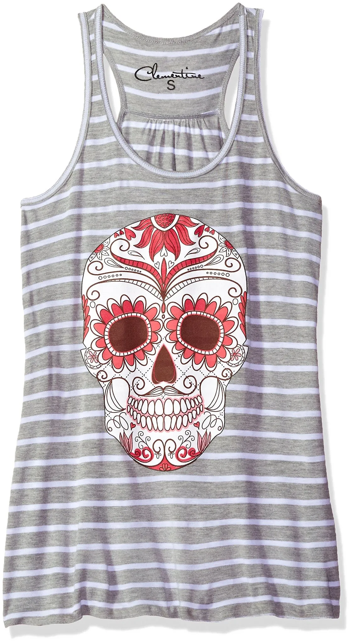 Clementine Women's Petite Plus Ladies' with Floral Skull Printed Flowy Racerback Tank