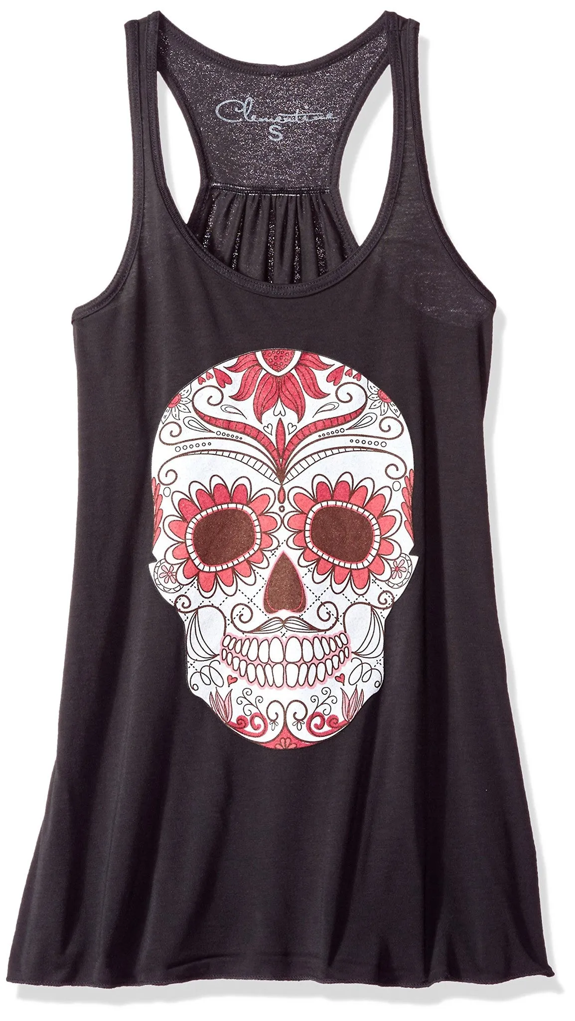 Clementine Women's Petite Plus Ladies' with Floral Skull Printed Flowy Racerback Tank