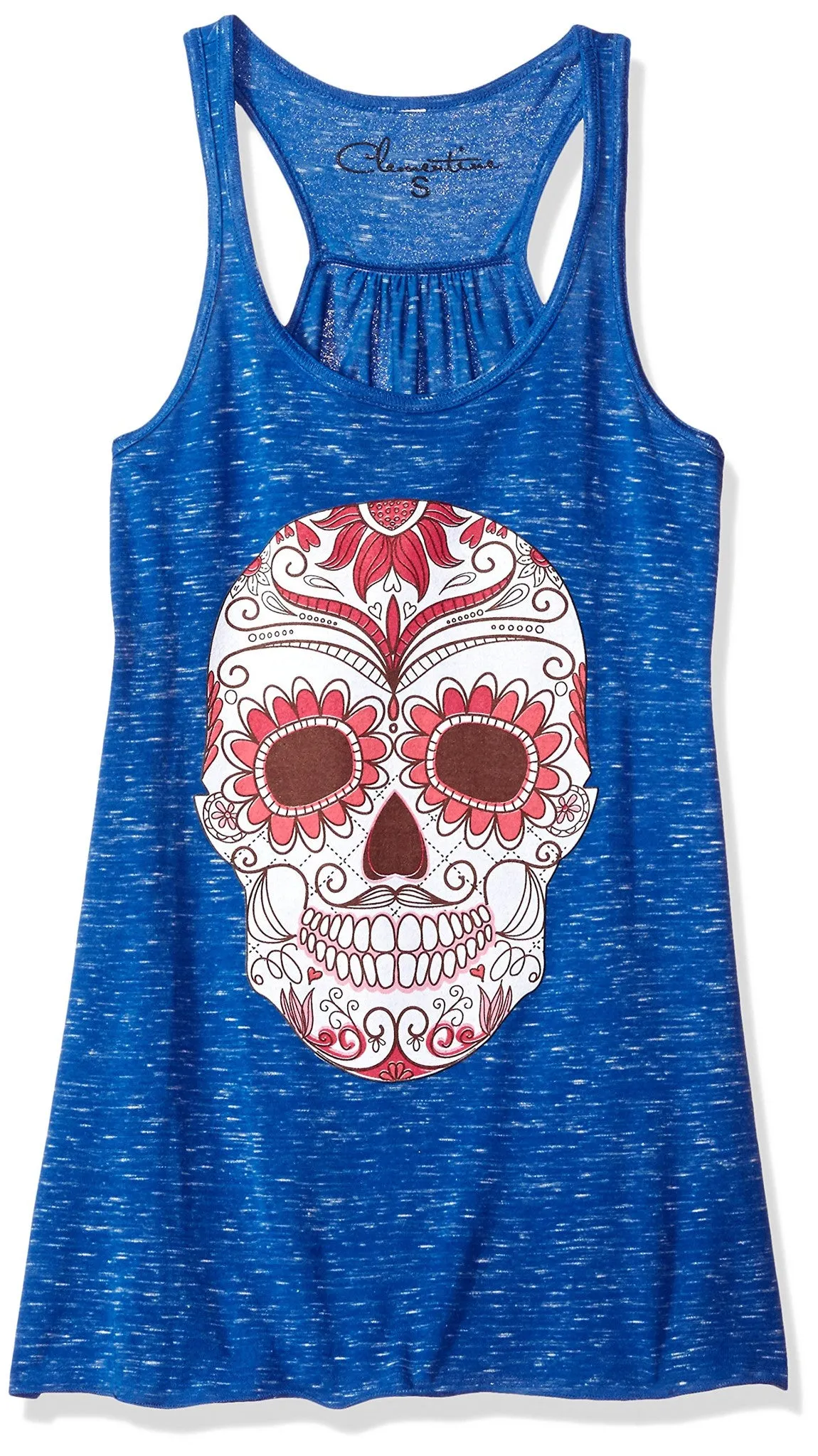 Clementine Women's Petite Plus Ladies' with Floral Skull Printed Flowy Racerback Tank