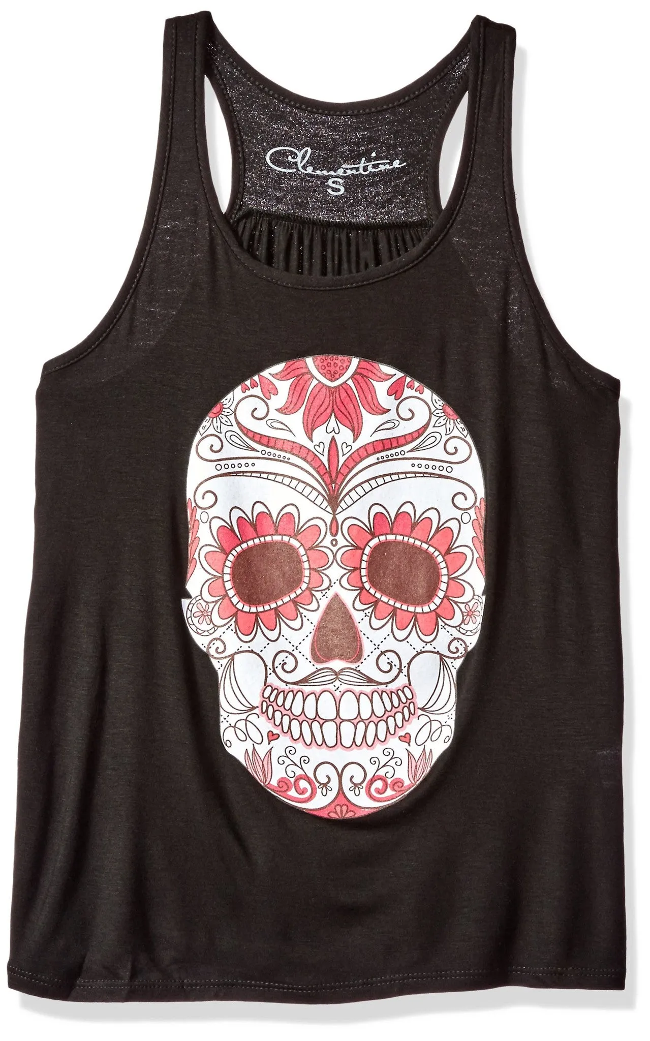 Clementine Women's Petite Plus Ladies' with Floral Skull Printed Flowy Racerback Tank