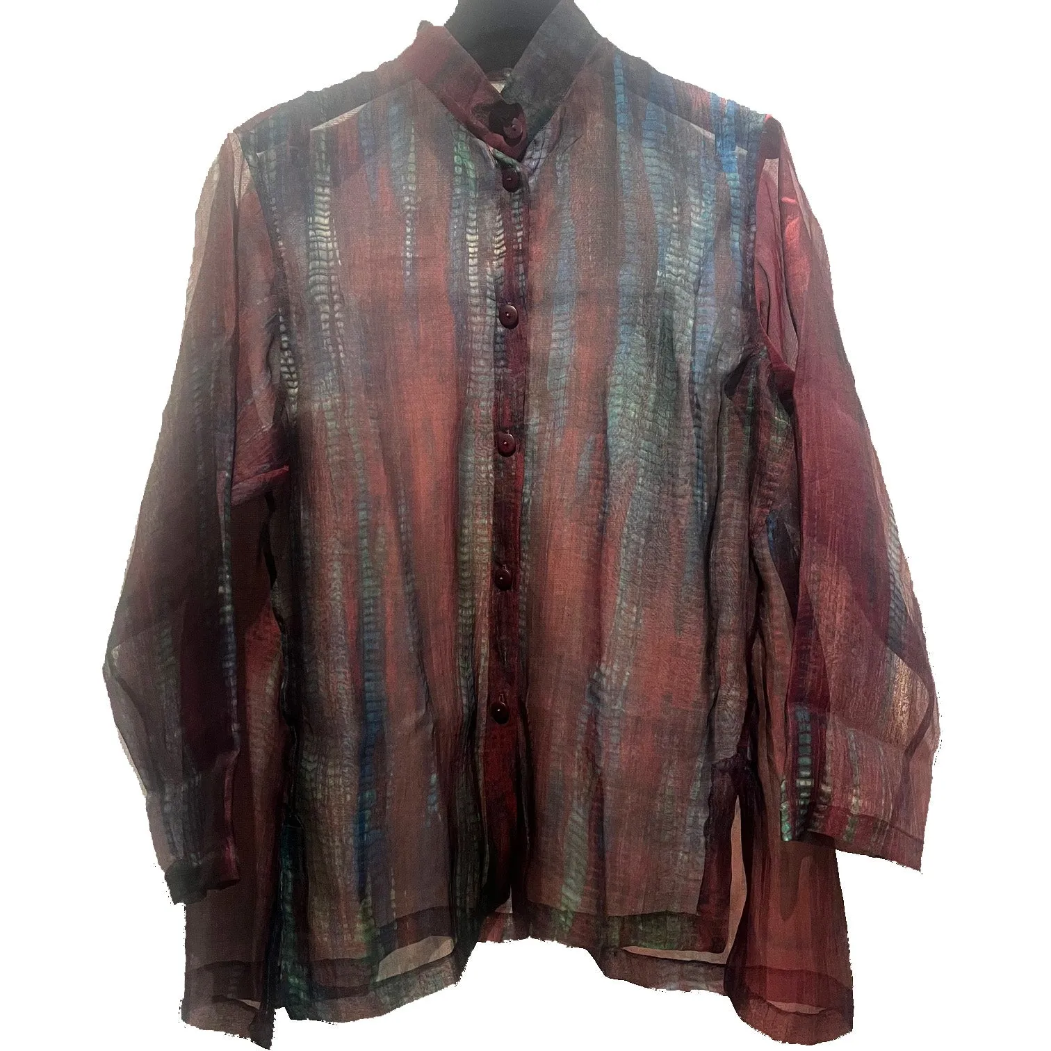 Doshi Shirt, Breath of Miyake, Silk Organza, Blue Ruby S/M