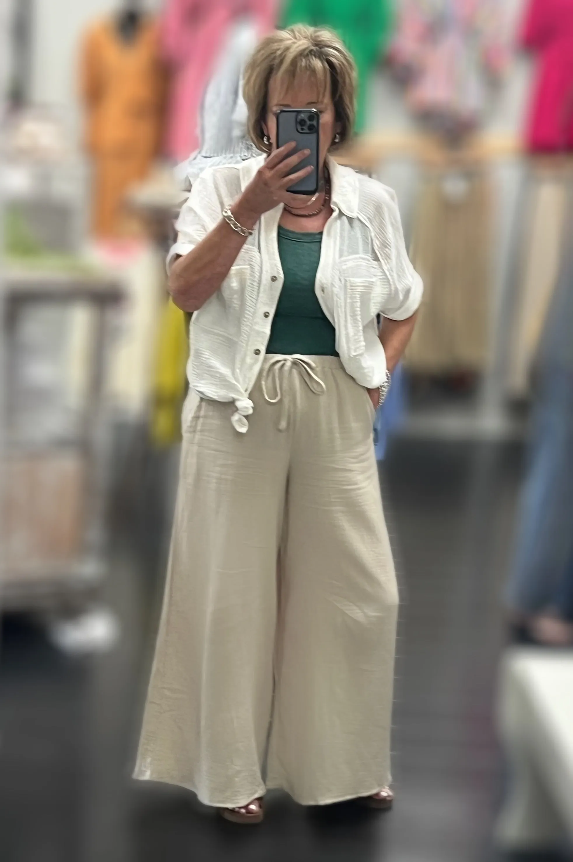 Draw String Wide Leg Pants Stone