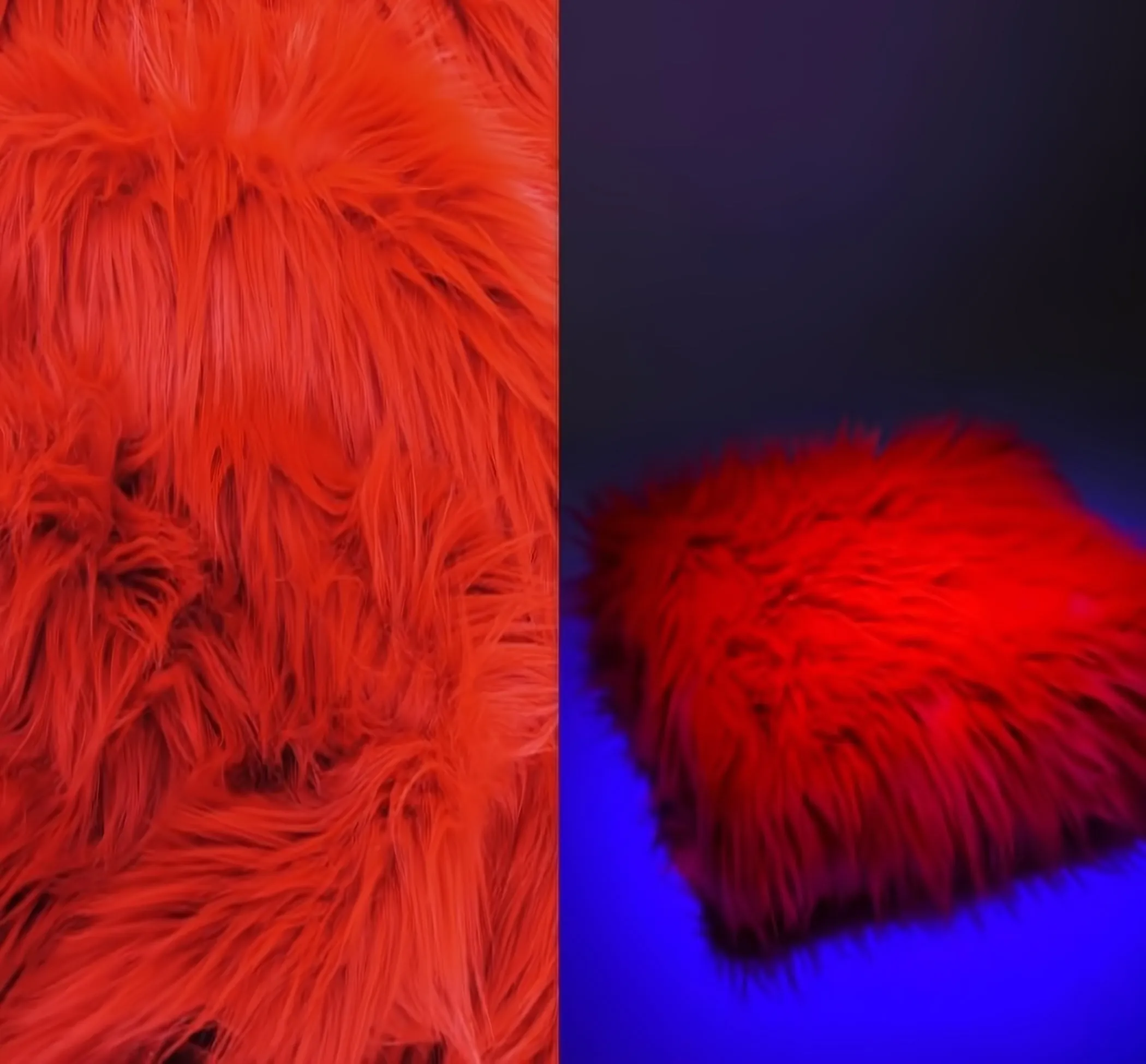 Fire Red UV Reactive Solid Shaggy Faux Fur Fabric / Sold By The Yard