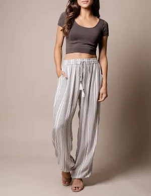 Flowy Stripe Jogger Pants - Grey