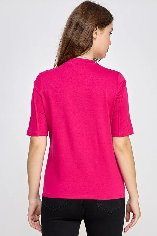 Fuchsia Rhinestone Detail Graphic Soft Fab T Shirt