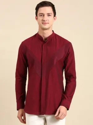 Maroon Malai Cotton Designer Shirt for Men - MM0850