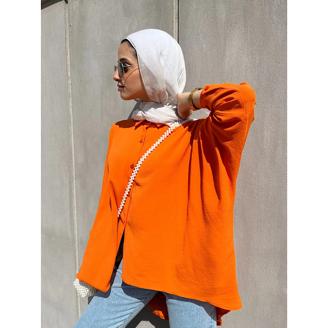 Orange high low oversized shirt