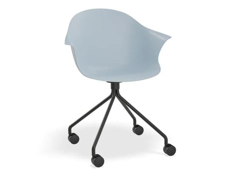 Pebble Armchair Pale Blue with Shell Seat - 4 Post Base with Black Legs