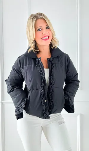 Rosy Ruffle Puffer Jacket